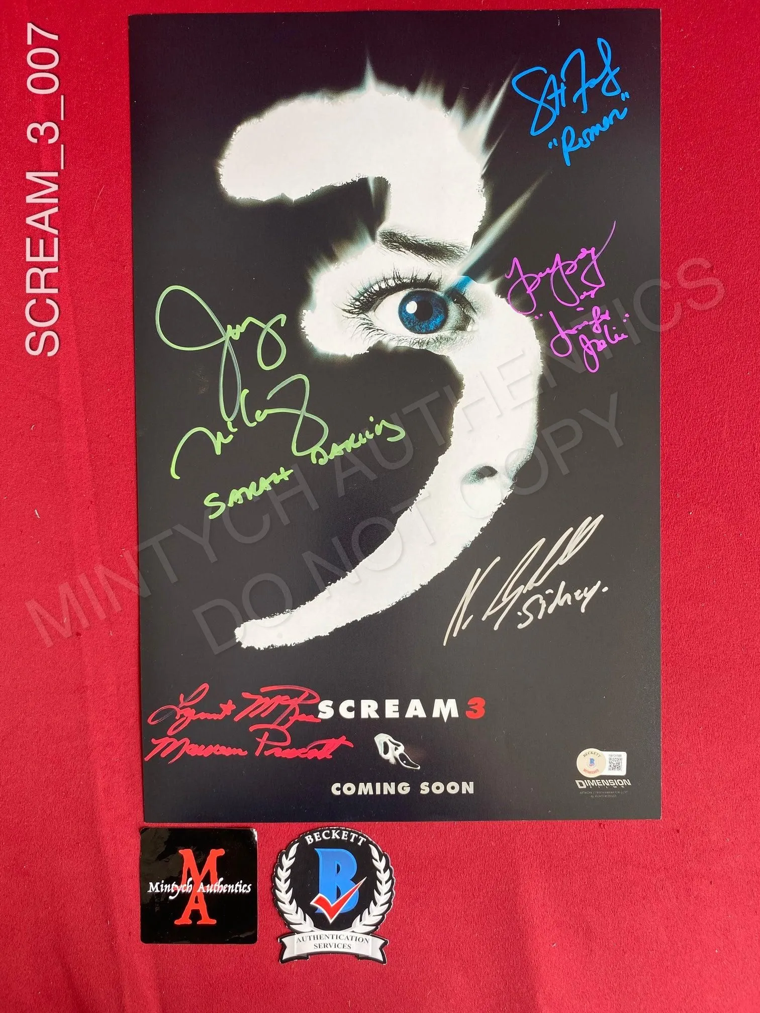 SCREAM_3_007 - 11x17 Scream 3 Photo Autographed By Neve Campbell, Scott Foley, Parker Posey, Jenny McCarthy & Lynn McRee