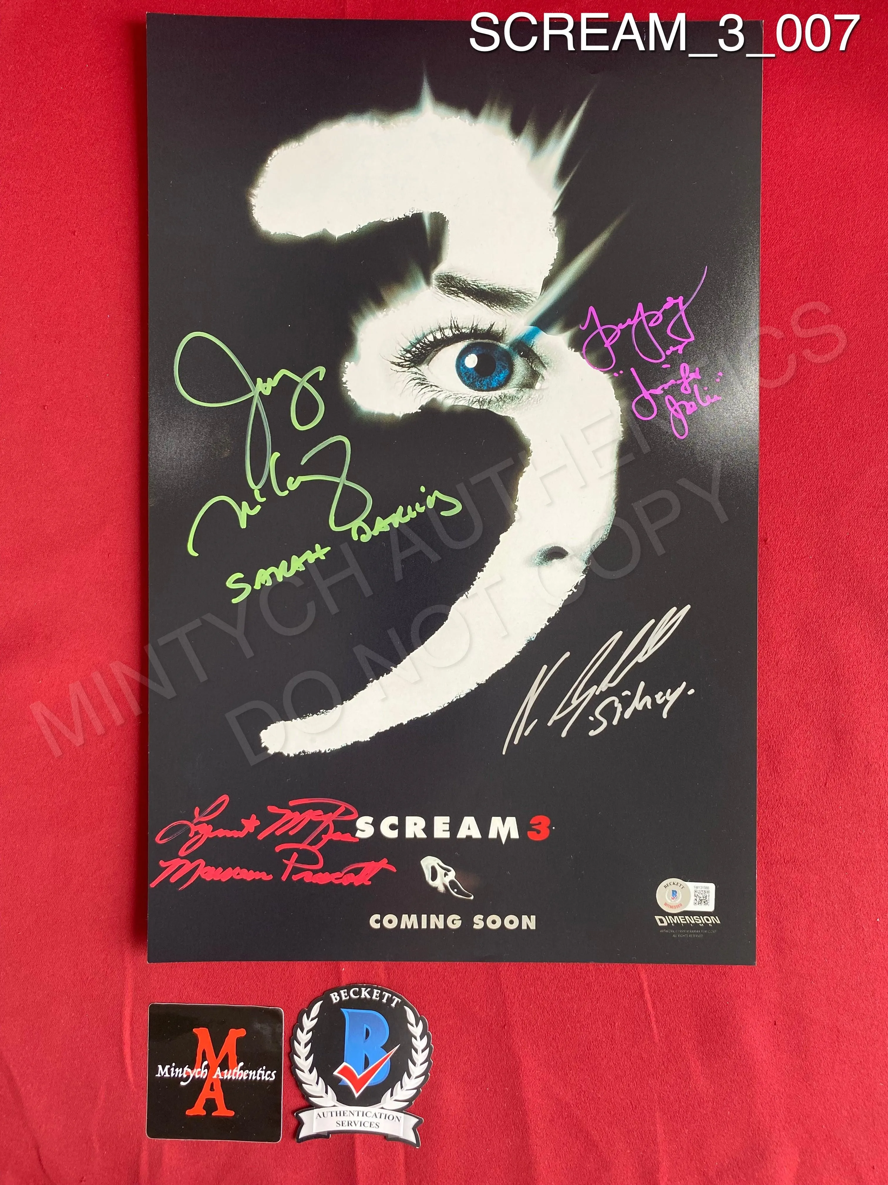 SCREAM_3_007 - 11x17 Scream 3 Photo Autographed By Neve Campbell, Scott Foley, Parker Posey, Jenny McCarthy & Lynn McRee
