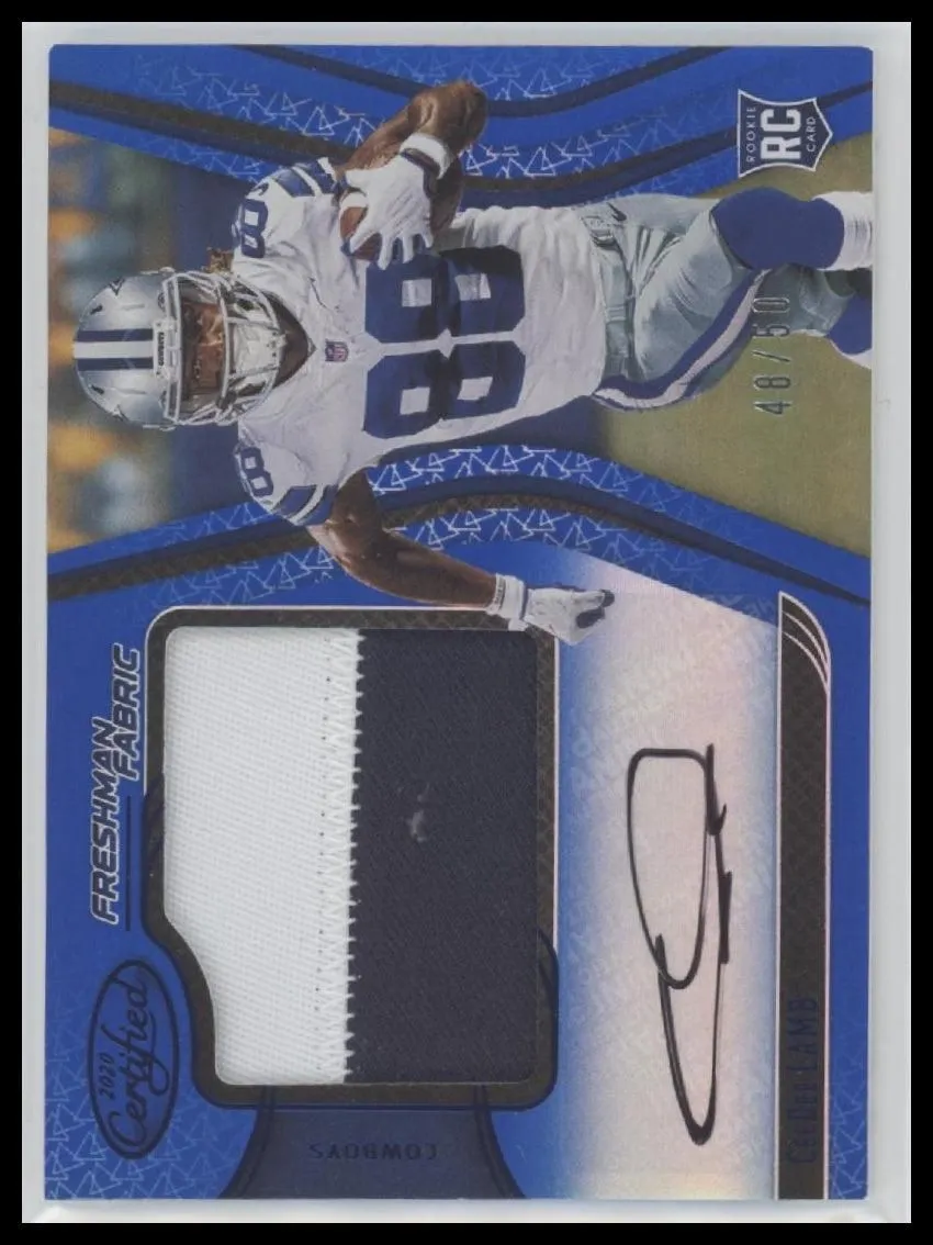 2020 Panini C Freshman Fabric Mirror Signatures Blue CeeDee Lamb RC #/50 #205