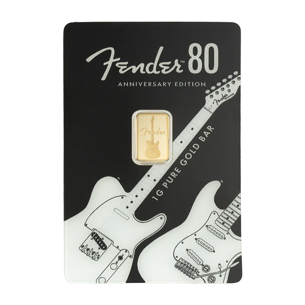 In Stock! 2026 PAMP Suisse Fender 80th Ann. 1g Gold Bar in Card