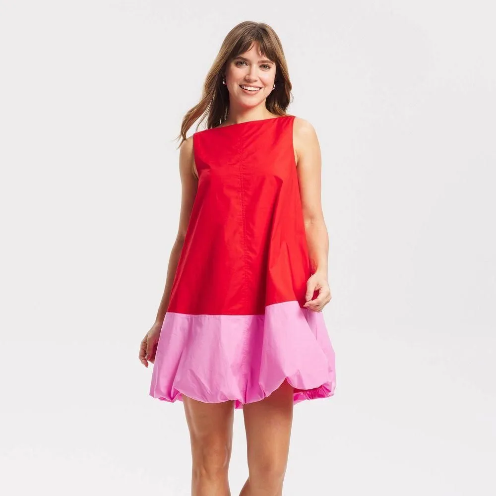 New without Tags - Women's Bubble Hem Mini Dress - A New Day Red/Pink XS