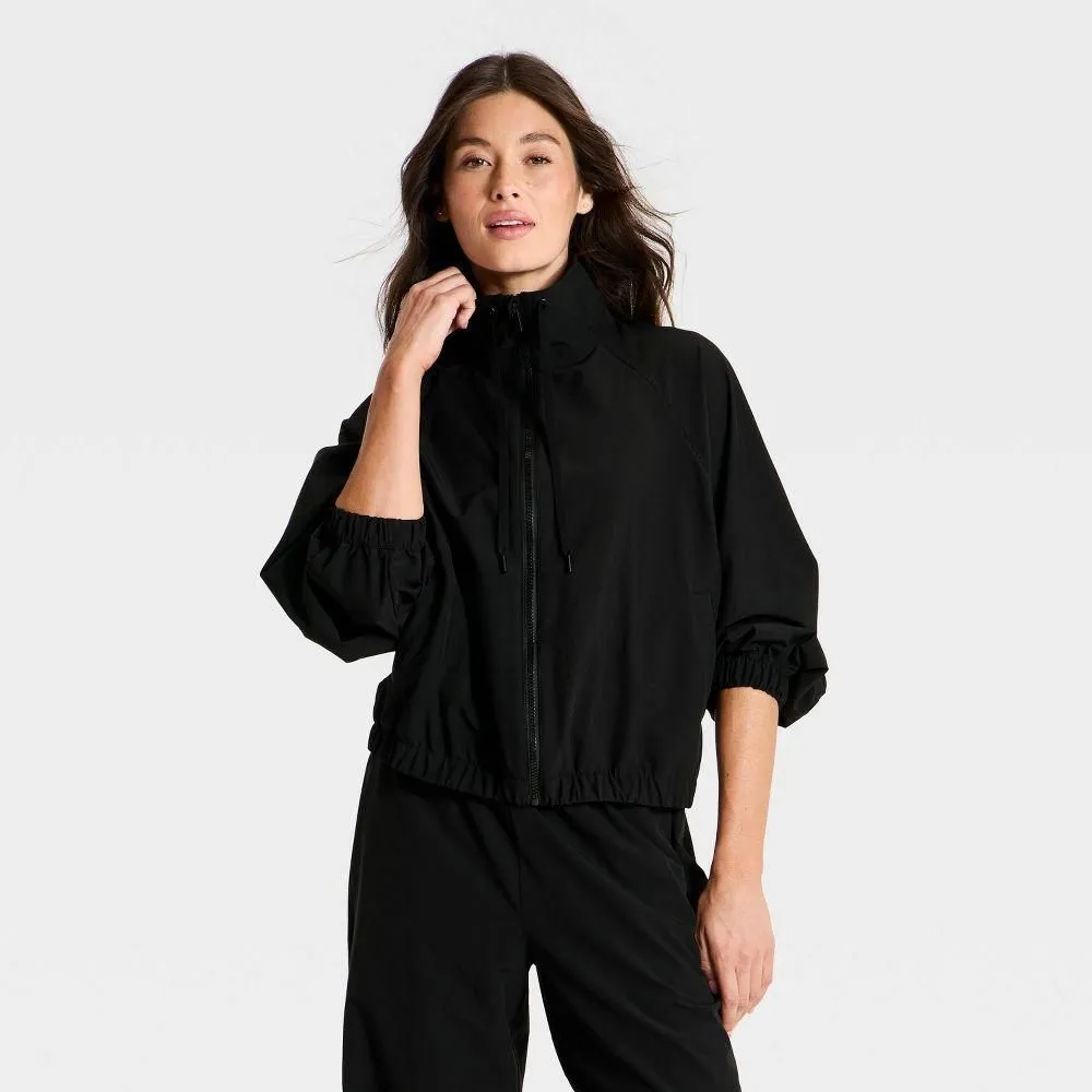 New without Tags - Women's Picot Trim Windbreaker Jacket - All In Motion Black S