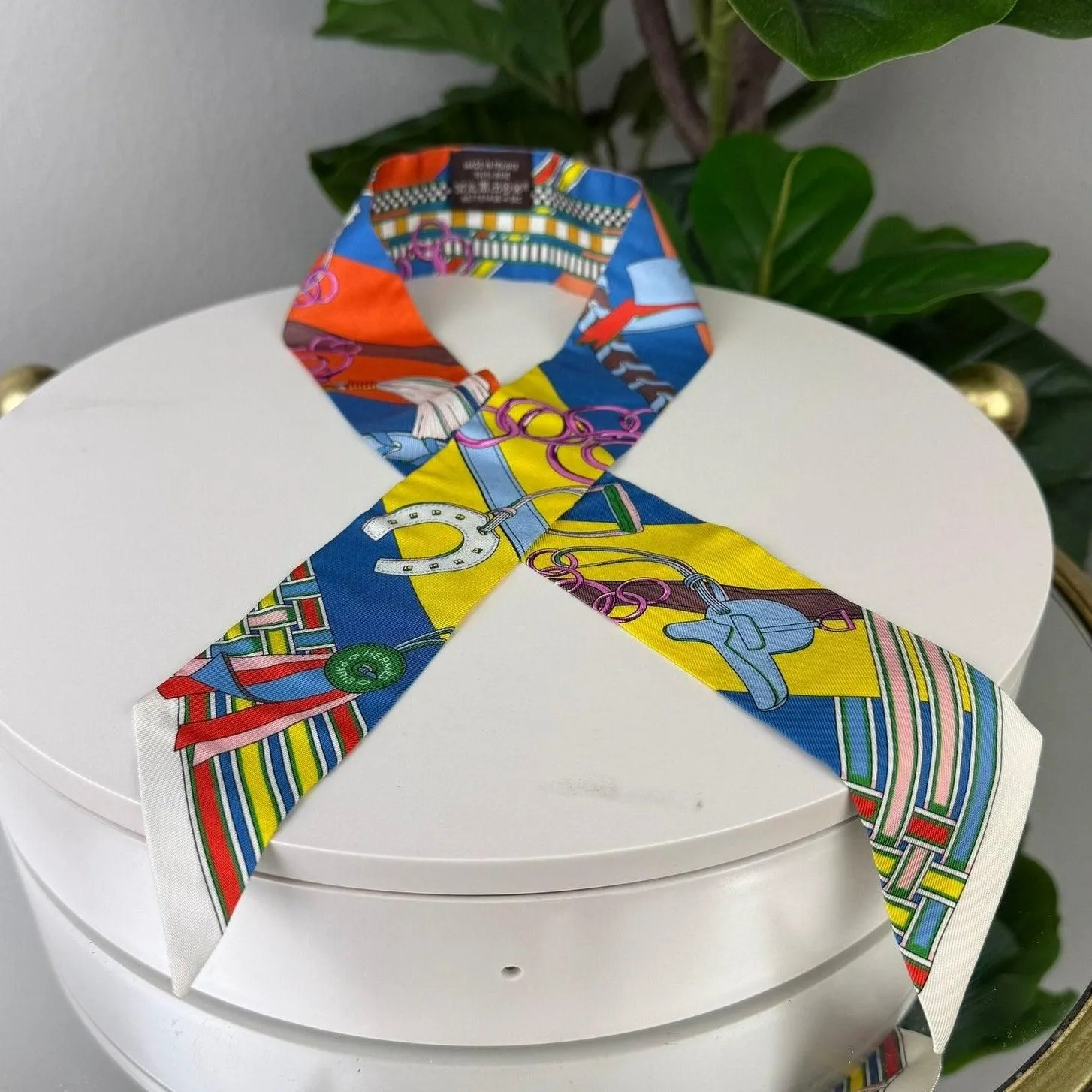 Authentic HERMES Silk Blue Orange Yellow Twilly