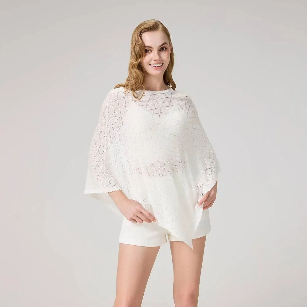 New without Tags - Size: One Size - Women's Pointelle Poncho Sweater - Wild Fable White