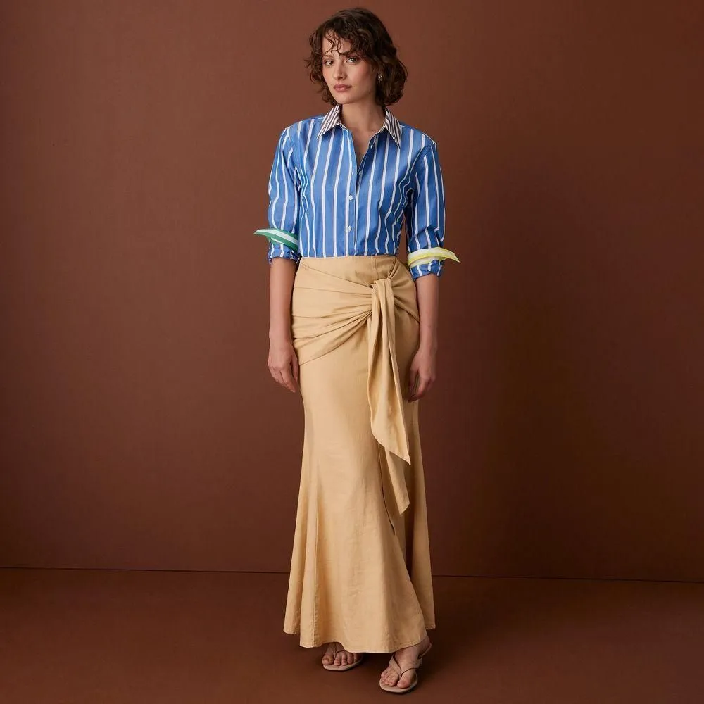 New without Tags - Women's Long Sleeve Poplin Button-Down Striped Shirt - Rosie Assoulin Blue L