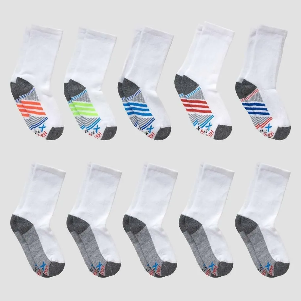 Hanes Boys' 10pk Premium Crew Socks - White S
