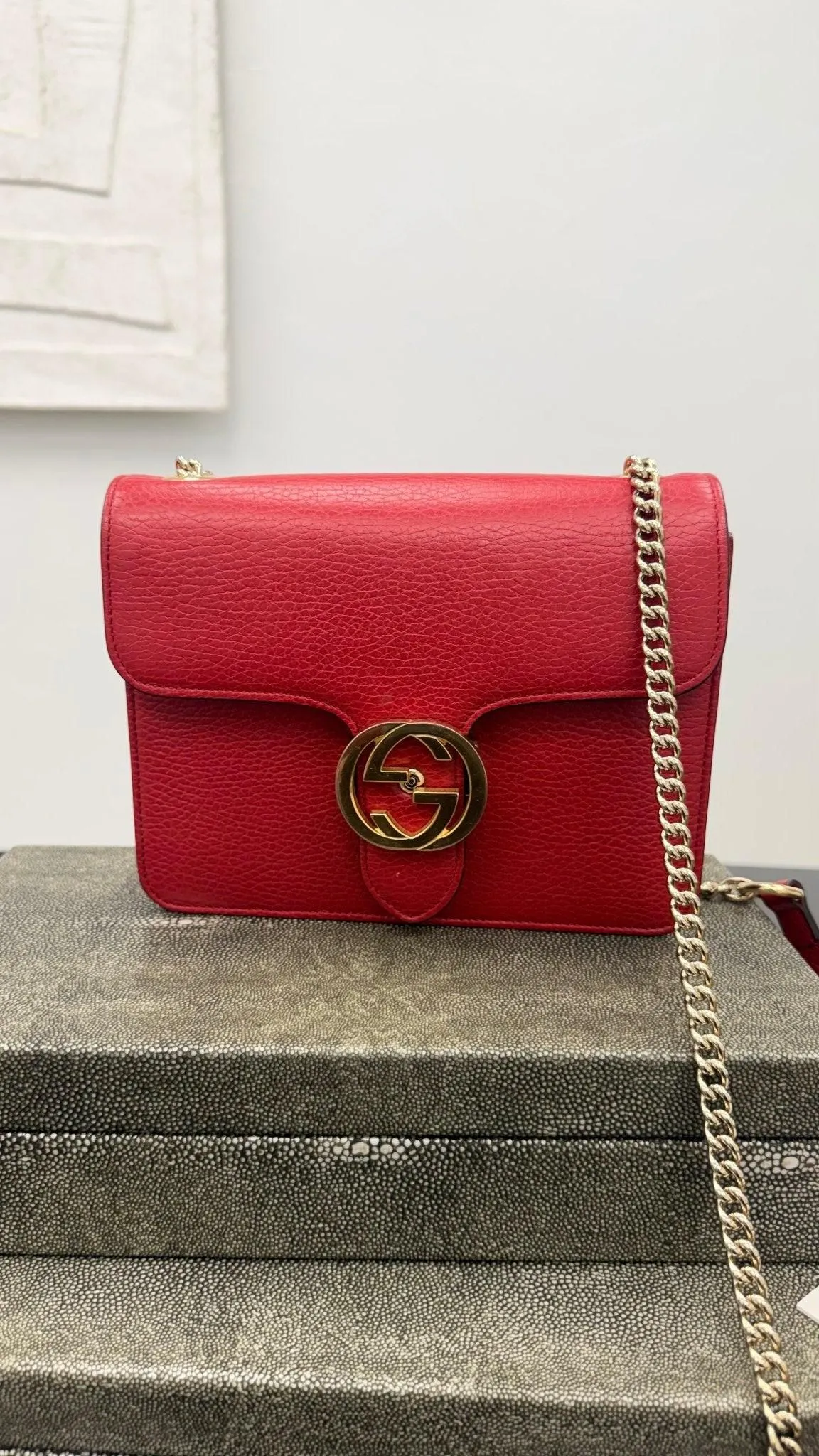 Gucci Red Grained Leather Interlocking G Small Crossbody Bag