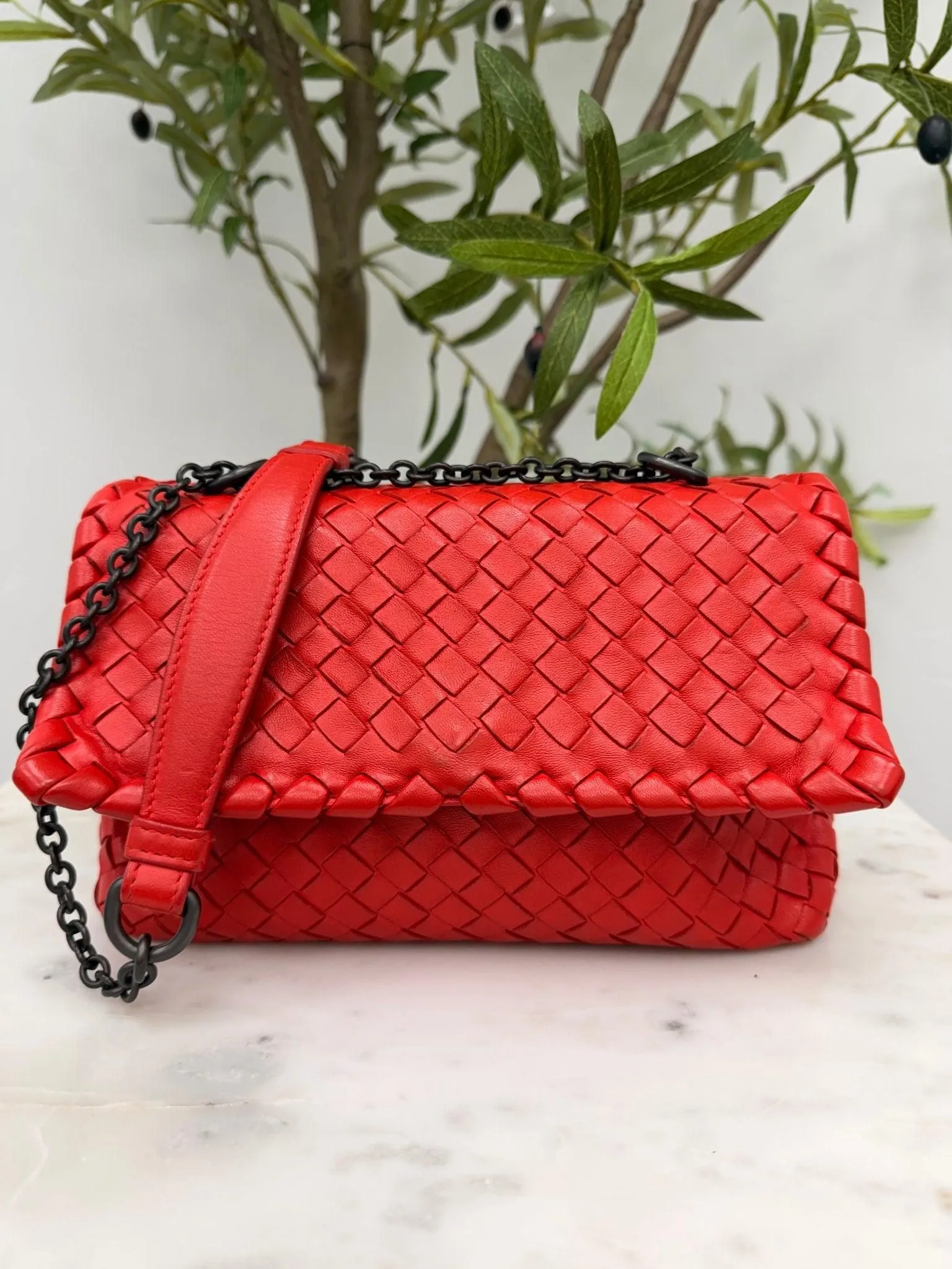 Bottega Veneta Red Intrecciato Woven Olimpia Crossbody