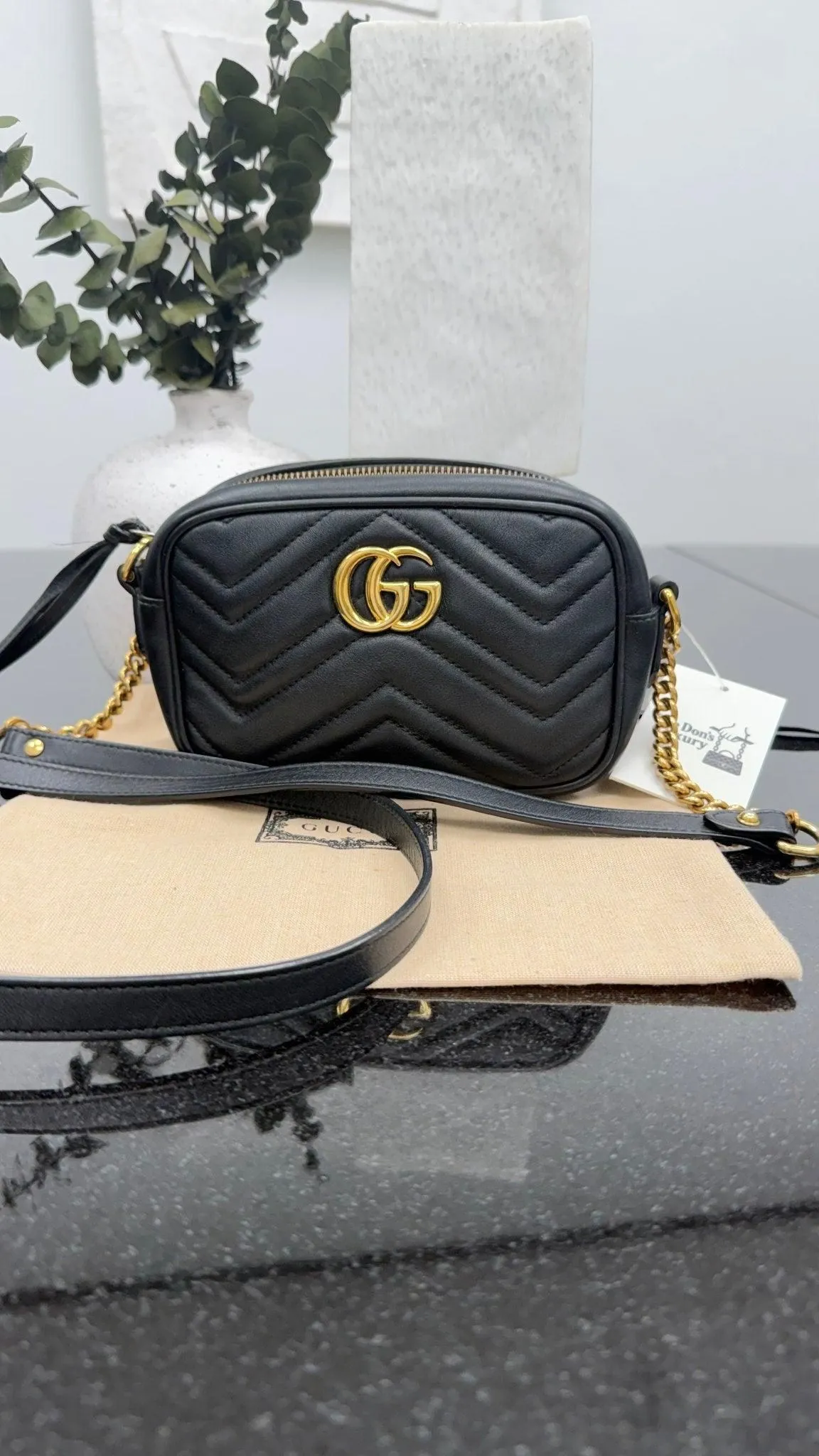 Gucci Black Leather Marmont Mini Camera Crossbody