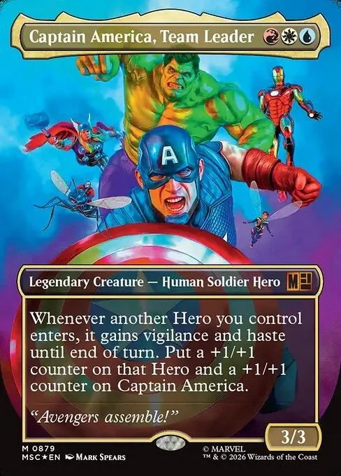 MSC, Captain America, Team Leader, (Borderless), 879, M, Near Mint, {Surge Foil}, EN