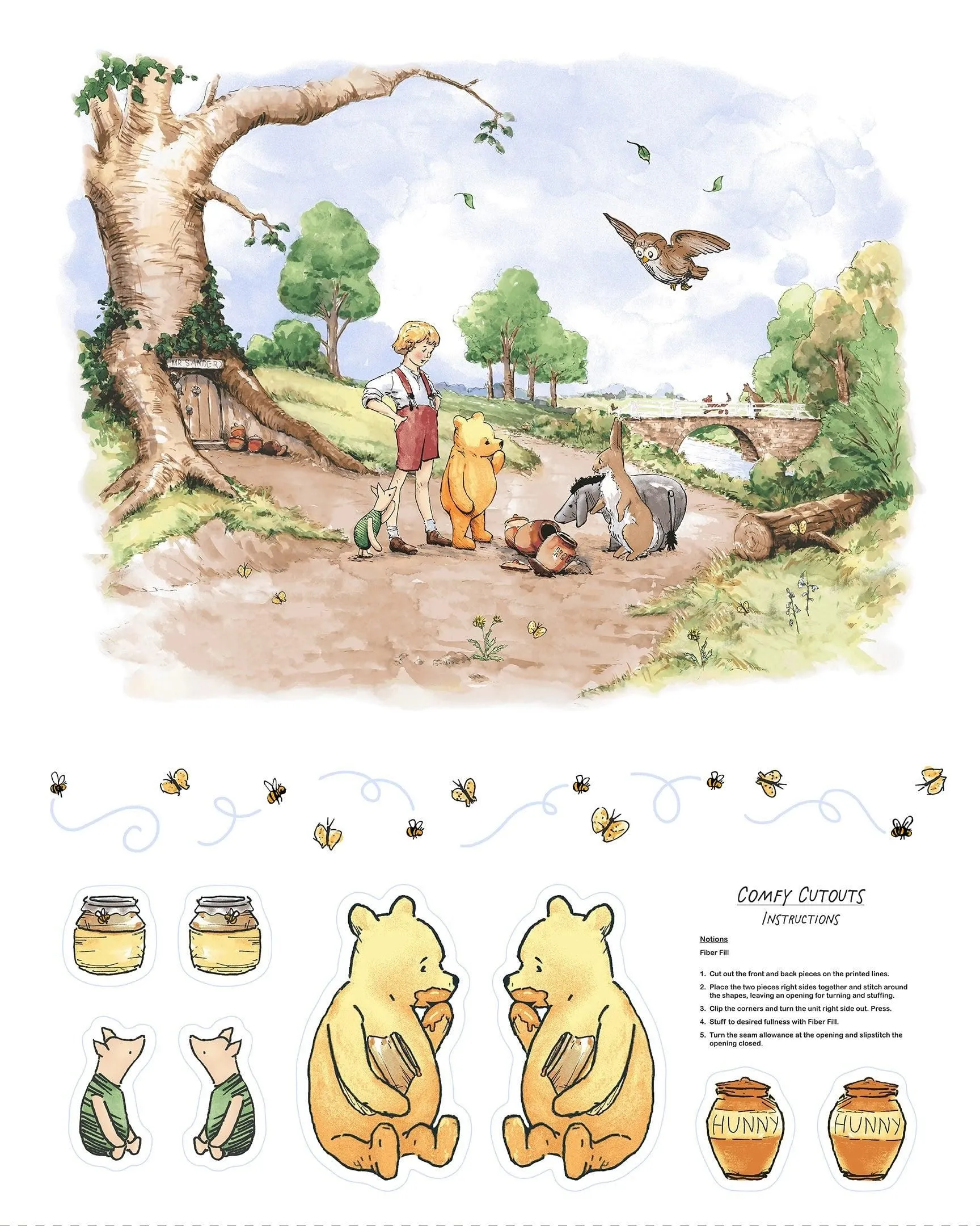 Classic Winnie- Comfy Cutouts 48" x 60" Panel Minky