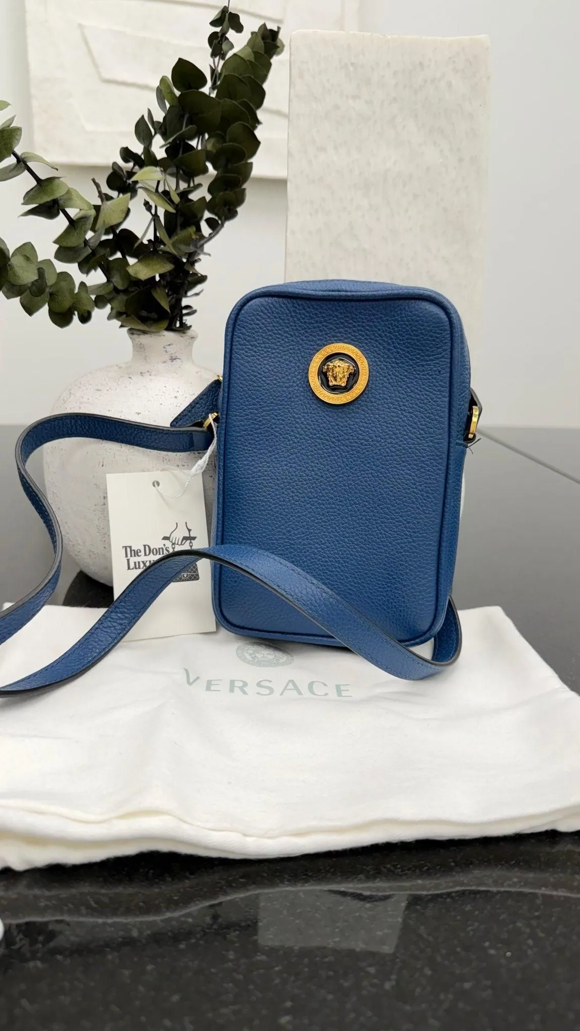 Versace Blue Leather Medusa Crossbody Bag
