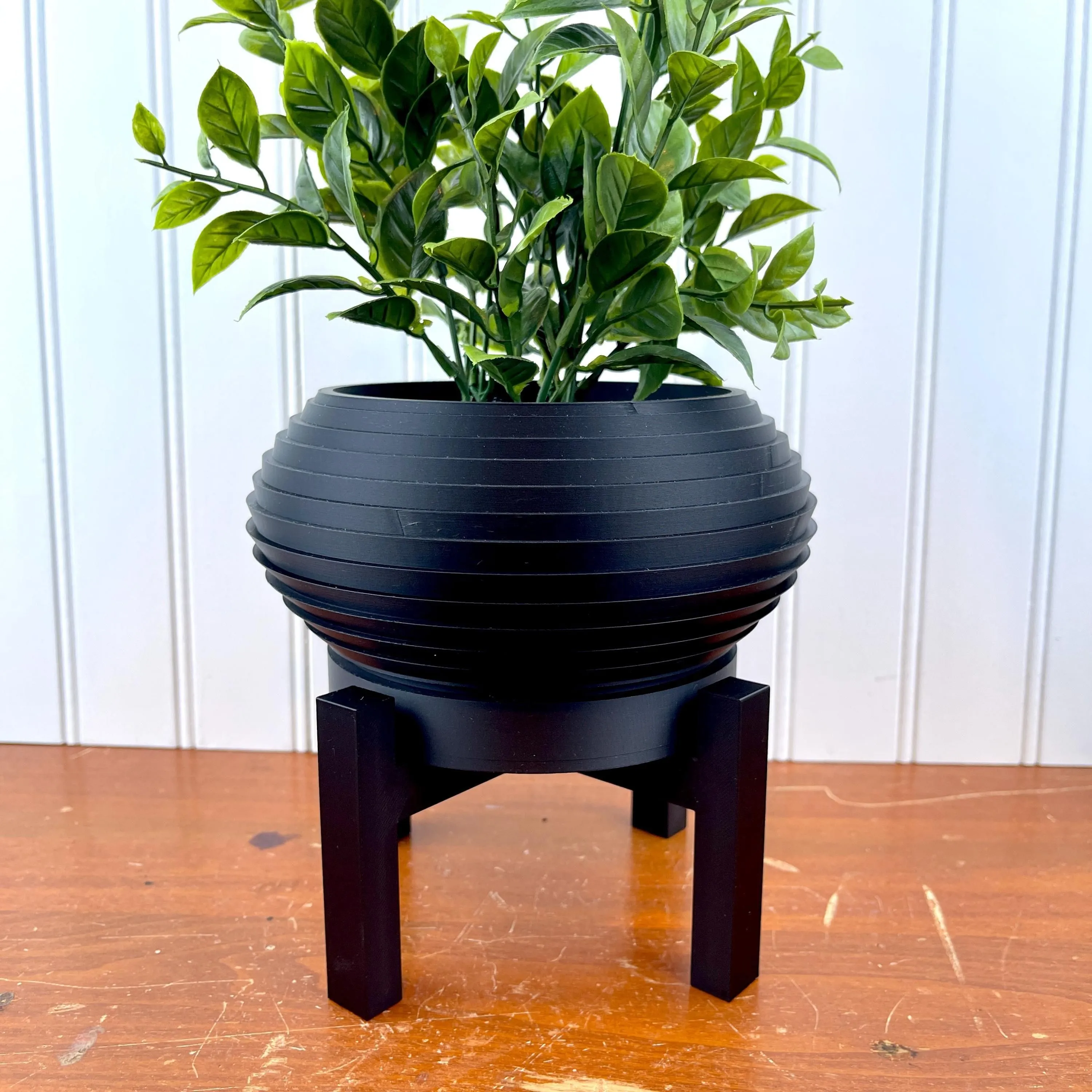 Frons Planter Pot, Indoor Tabletop Flower Pot with Tray and Stand