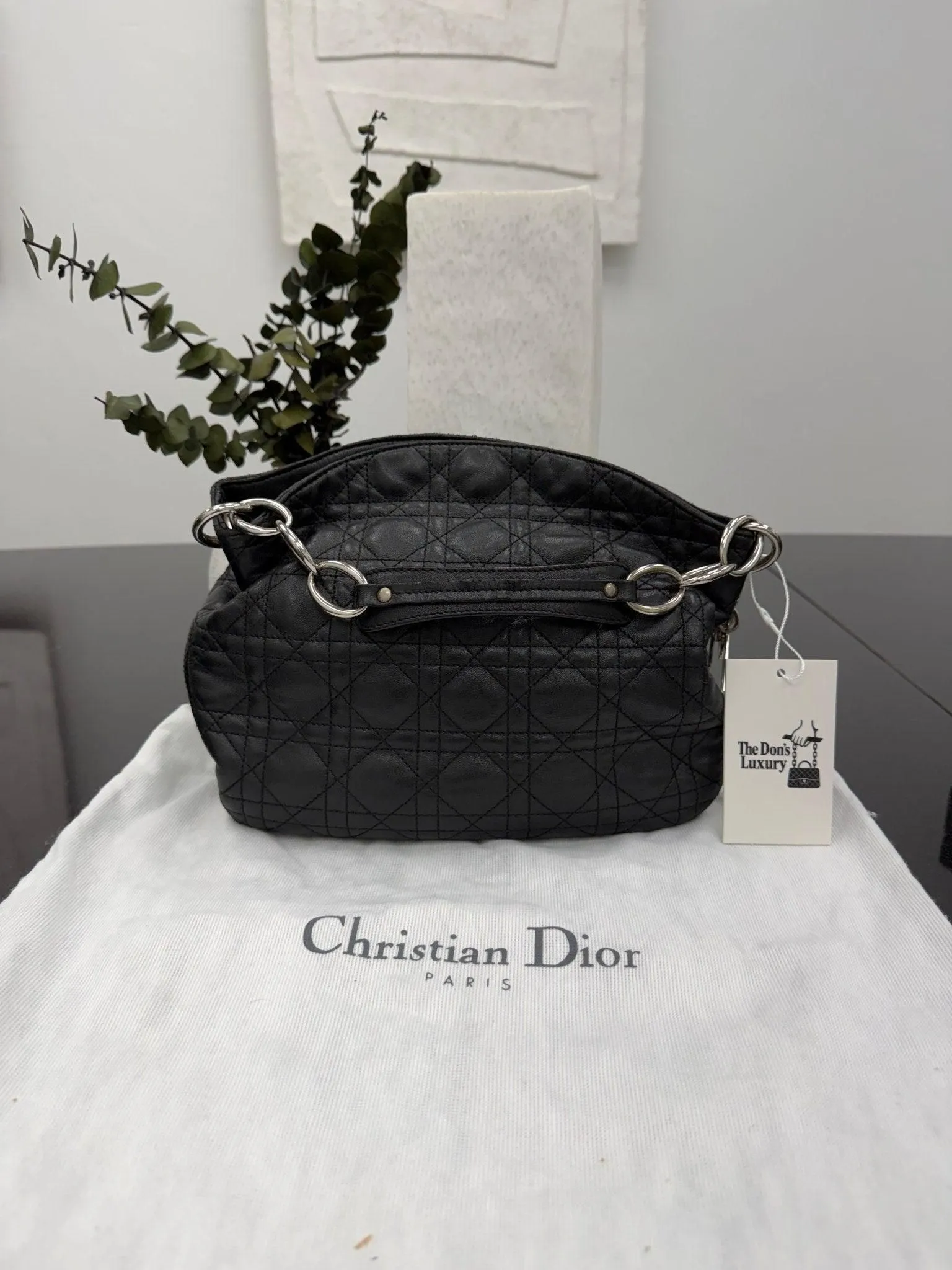 Christian Dior Black  Cannage Lambskin Soft Hobo Bag