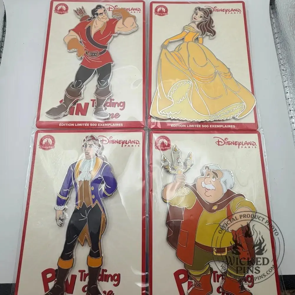 Disneyland Paris DLP Beauty and the Beast 4 Pin Trading Time Set LE 500