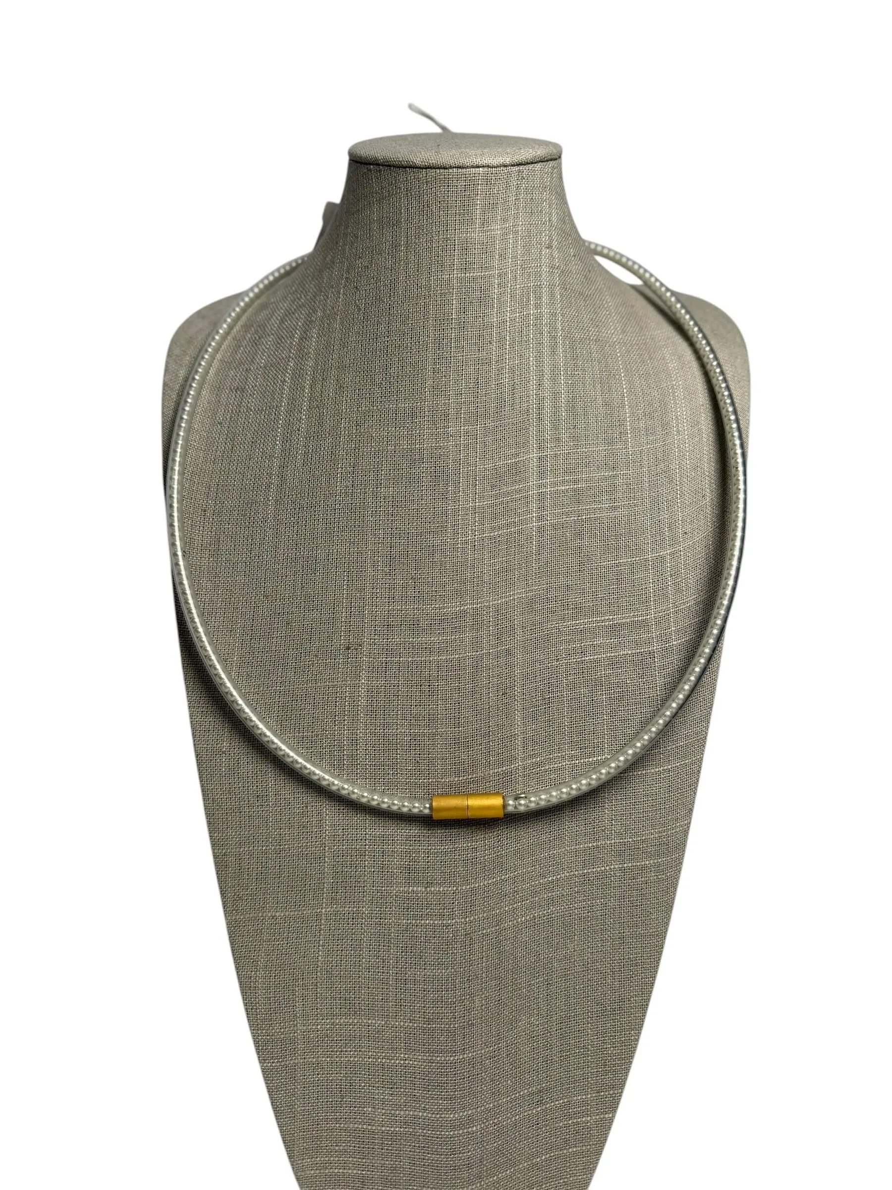 Chanel Vintage Pearl Tube Choker Necklace Silver Gold T1333