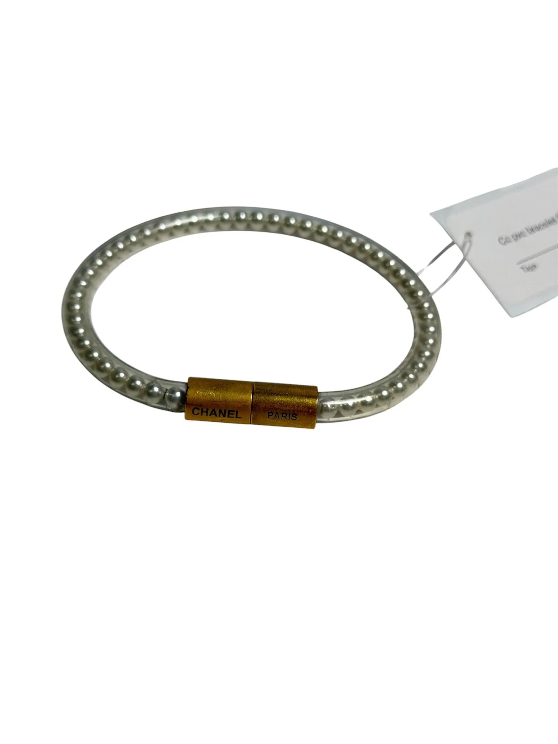 Chanel Vintage Pearl Tube Bracelet Necklace Silver Gold T2781