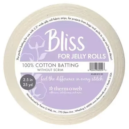 Bliss 100% Cotton Jelly Roll Batting 2.5" x 25 yards Therm-O-Web BC400-B12-25