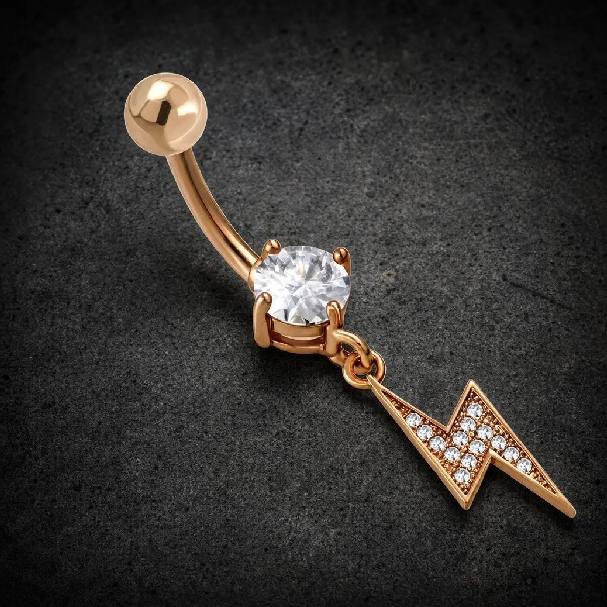 Rose Gold Electric Rhinestone Belly Ring (#BB011)