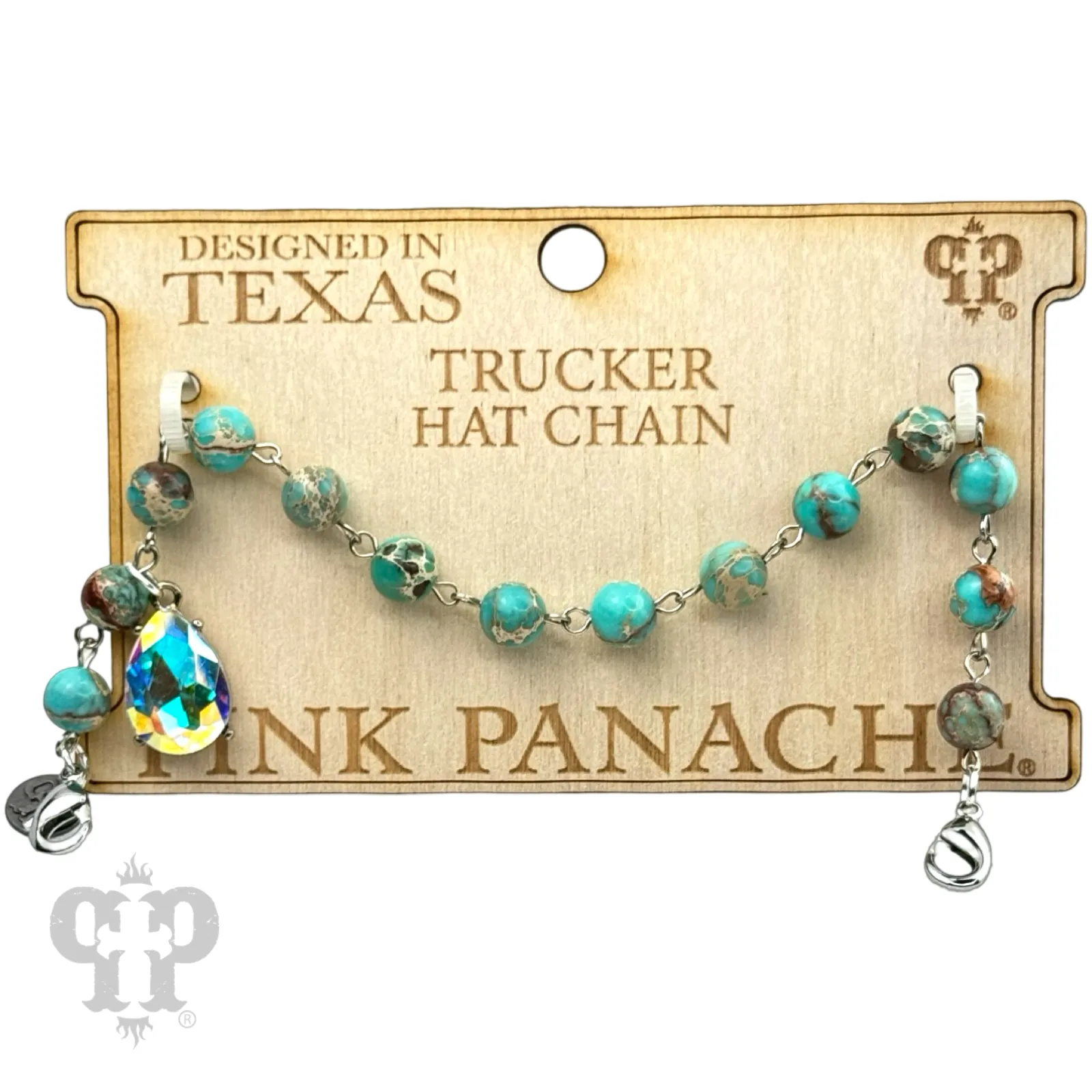 Trucker hat bead chain with rhinestone teardrop charm