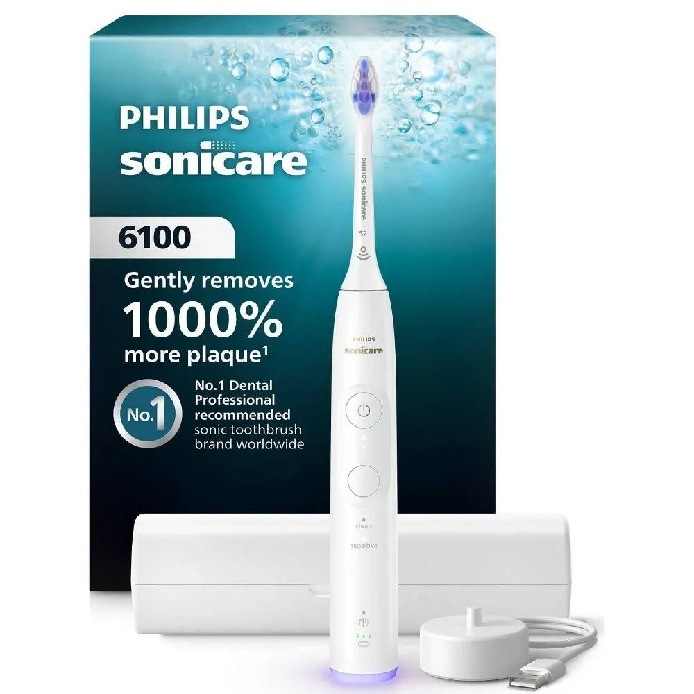 Brand New - Philips Sonicare 6100 Rechargeable Electric Toothbrush with Brush Head - White