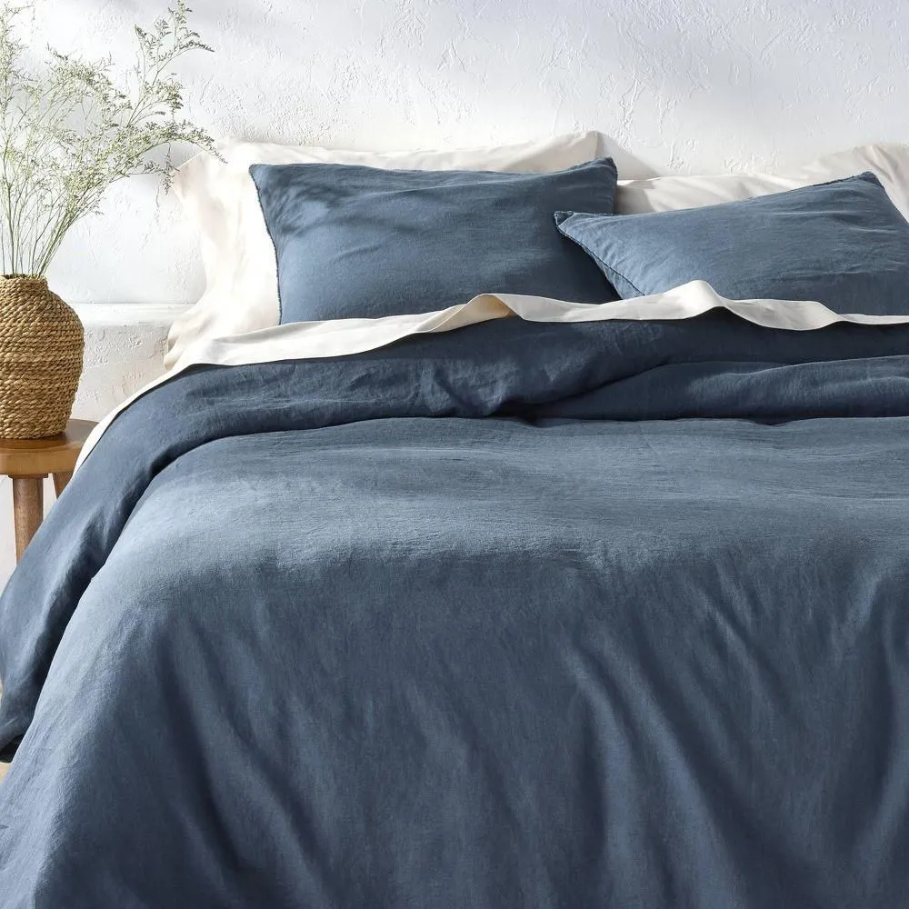 New without box - Full/Queen Linen Duvet Set Dark Mineral Blue - Casaluna
