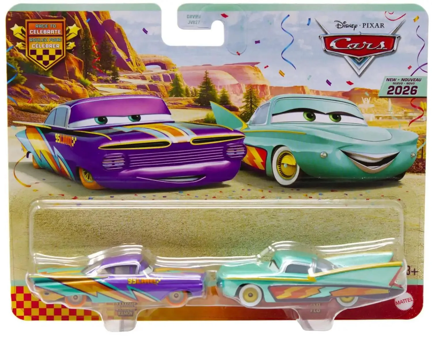 Disney Pixar Cars 2026-20 Year Anniversary Card 2 pack Race to Celebrate Ramone & Flo Diecast Model Cars