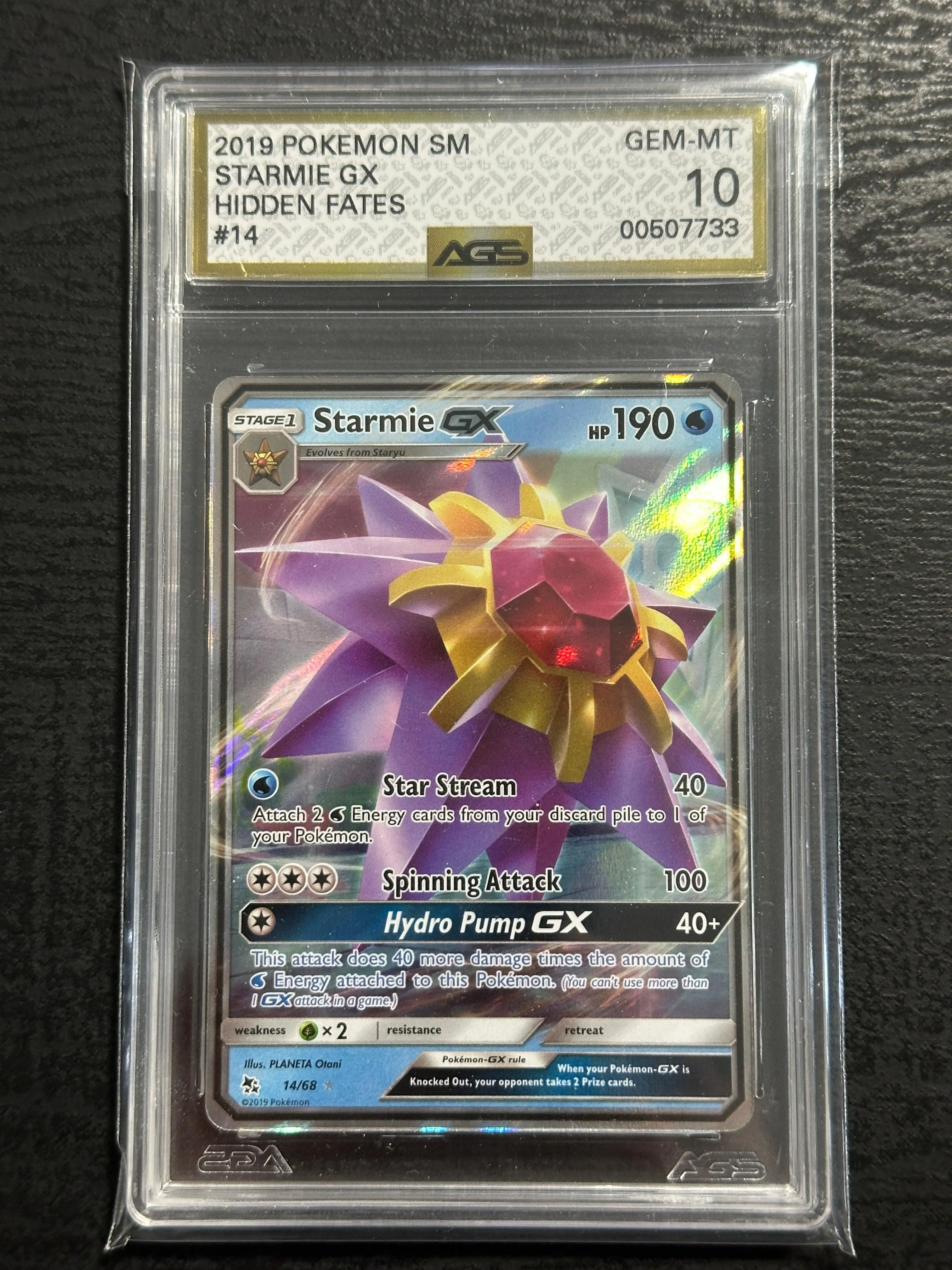 2019 Pokemon Sun & Moon Hidden Fates Starmie GX #14 AGS 10 Gem Mint