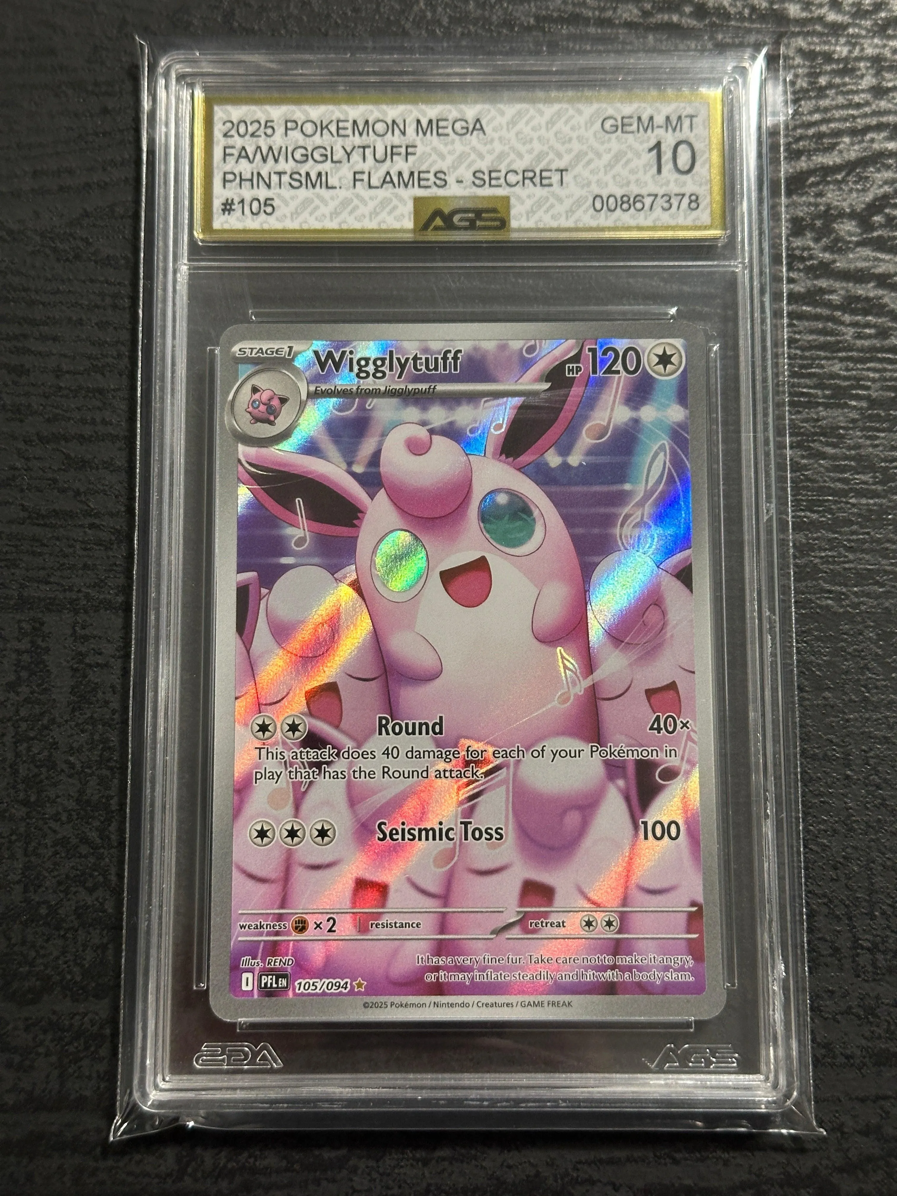 2025 Pokemon Phantasmal Flames Illustration Rare Wigglytuff #105 AGS 10 Gem Mint
