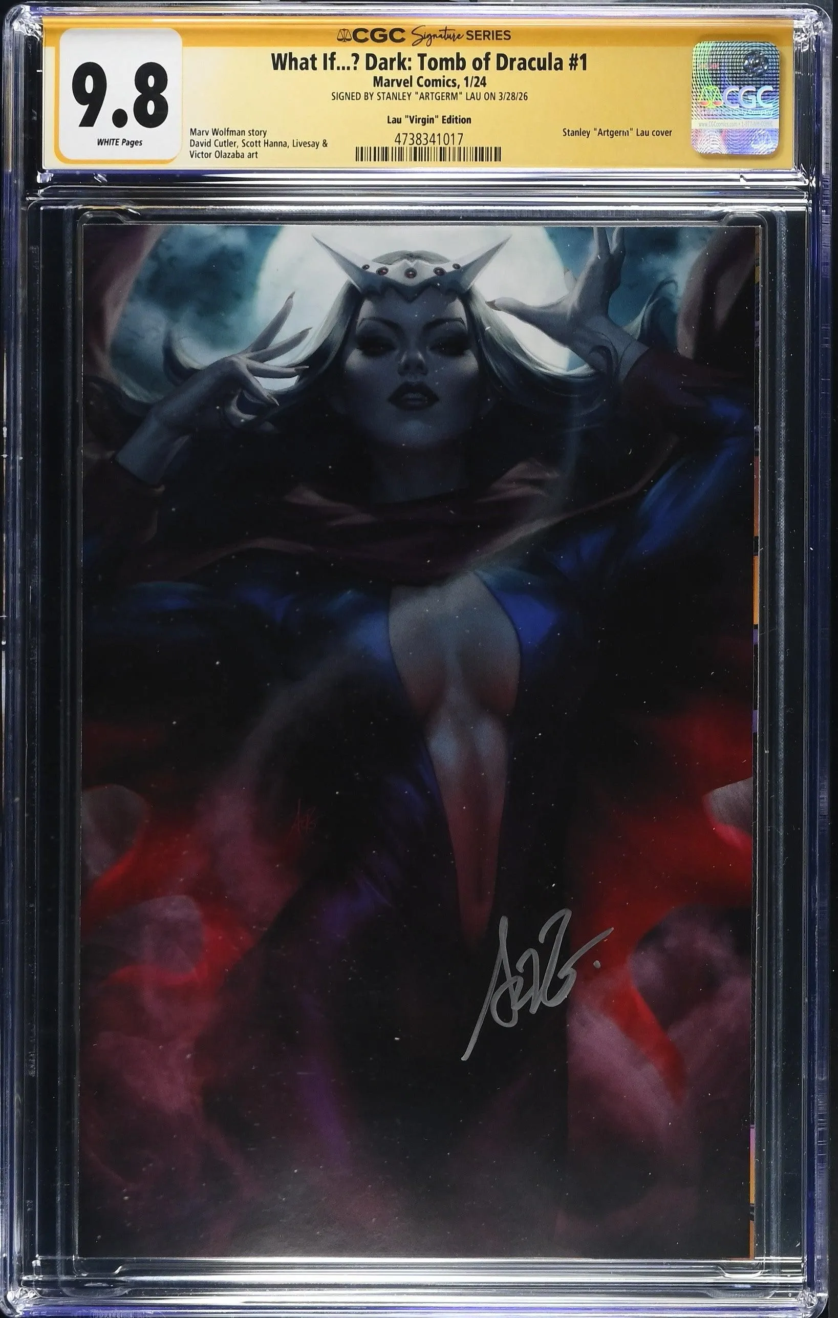 WHAT IF...? DARK: TOMB OF DRACULA #1 1:100 ARTGERM VIRGIN EDITION SIGNED BY STANLEY LAU CGC SS 9.8 WP NM/M