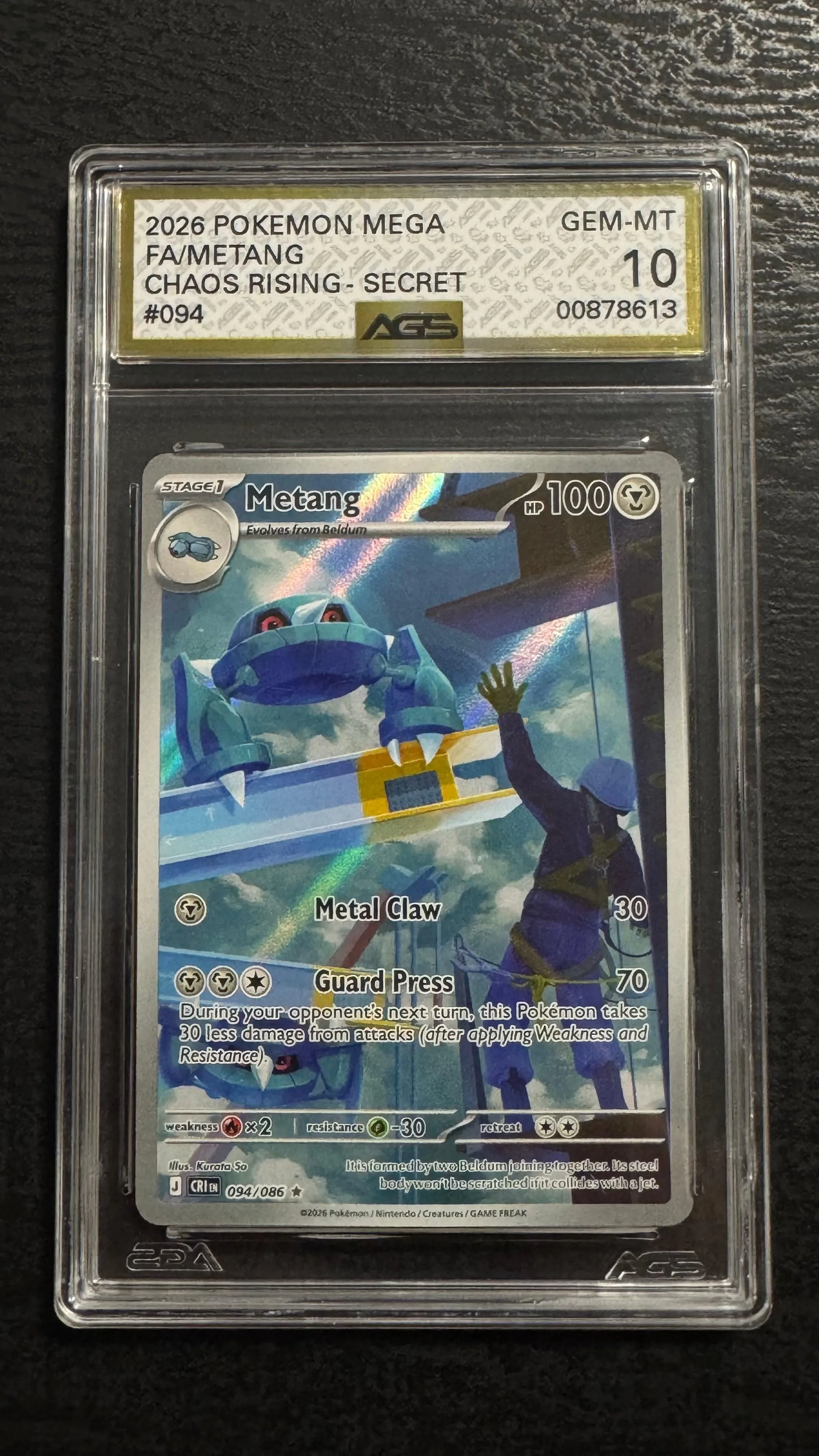 2026 Pokemon Chaos Rising Illustration Rare Metang #94 AGS 10 Gem Mint