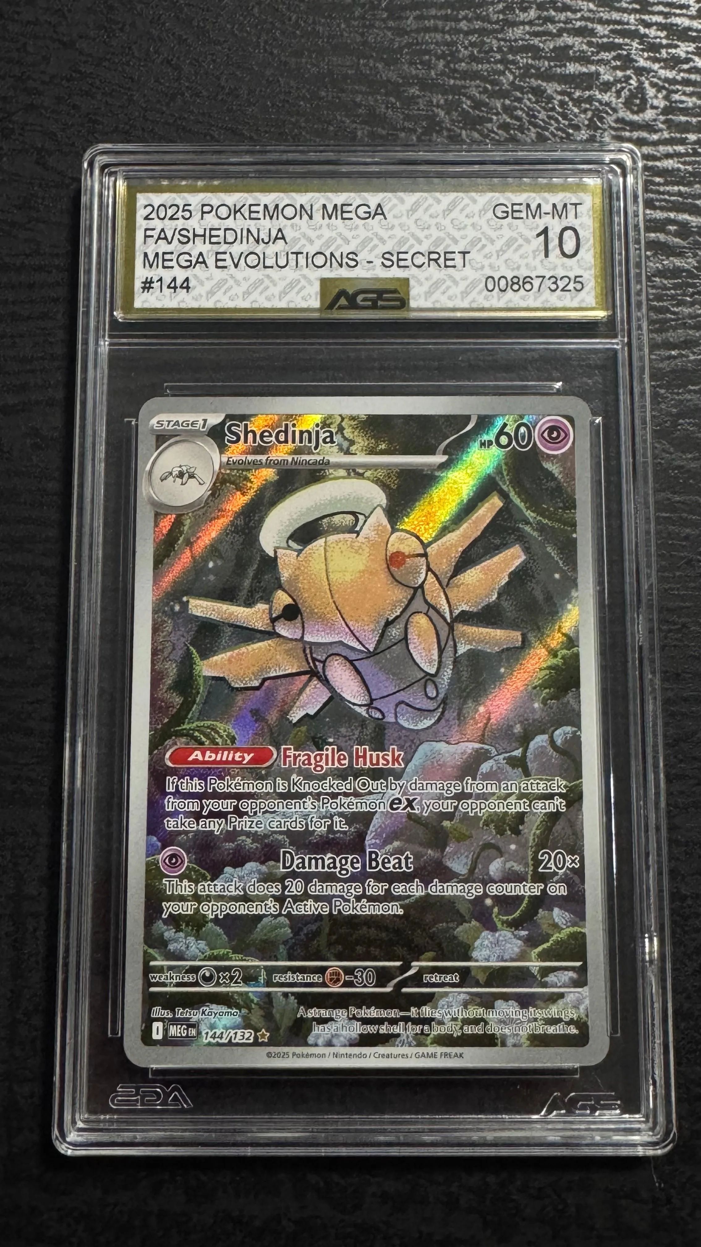 2025 Pokemon Mega Evolutions Illustration Rare Shedinja #144 AGS 10