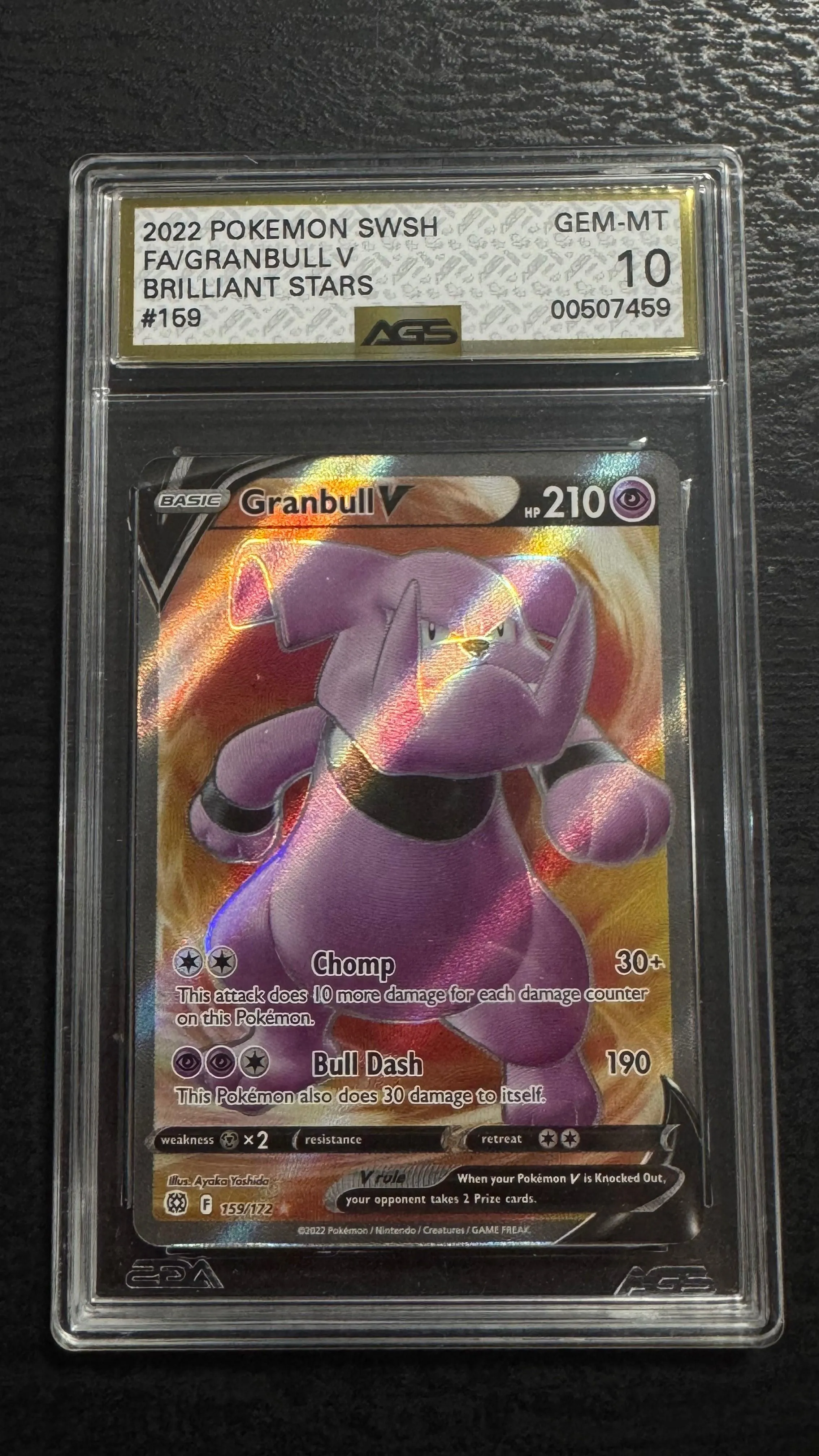 2022 Pokemon Brilliant Stars Full Art Granbull V #159 AGS 10 Gem Mint