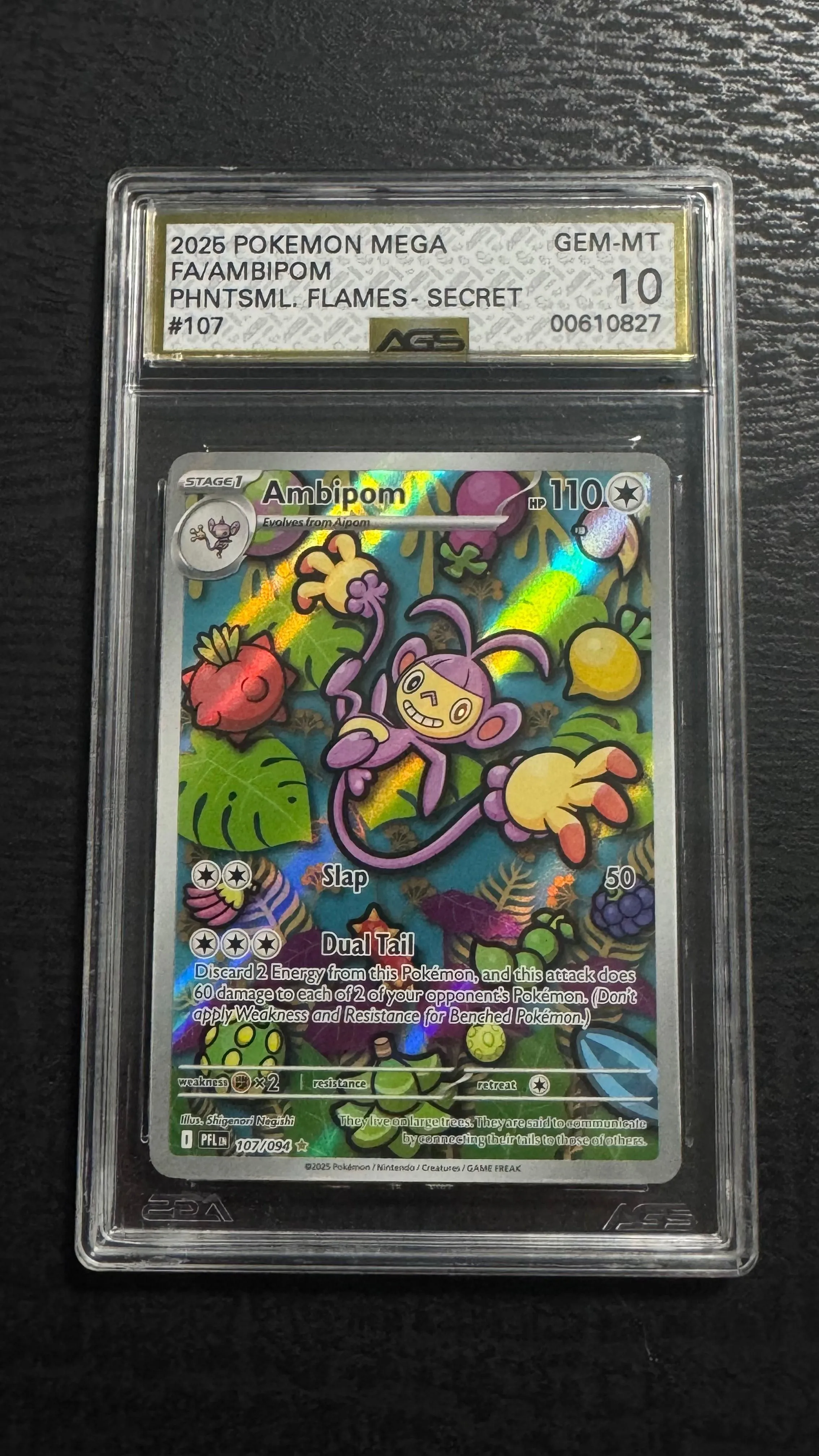2025 Pokemon Phantasmal Flames Ambipom #107 AGS 10 Gem Mint