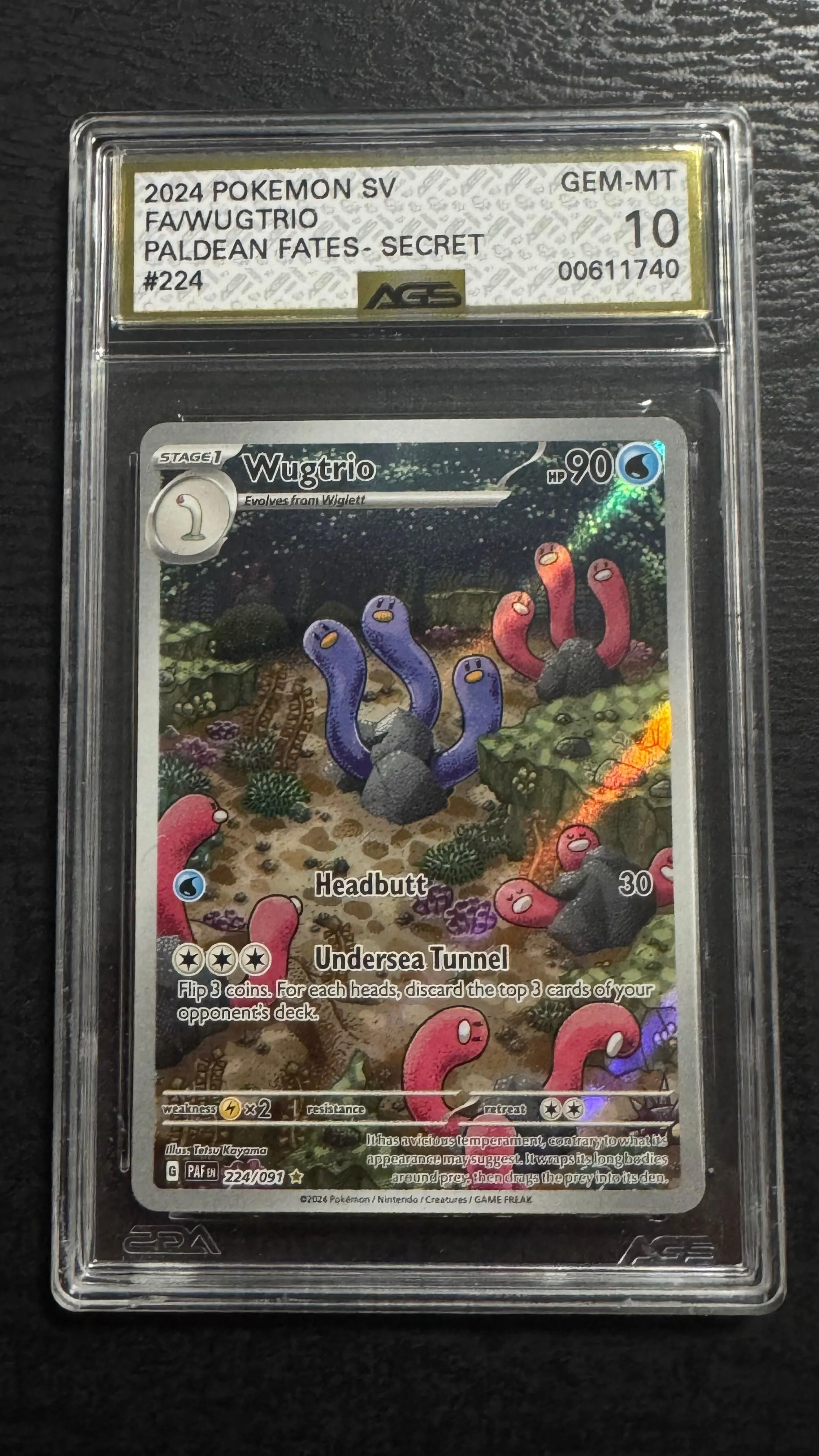2024 Pokemon Paldean Fates Wugtrio #224 AGS 10 Gem Mint