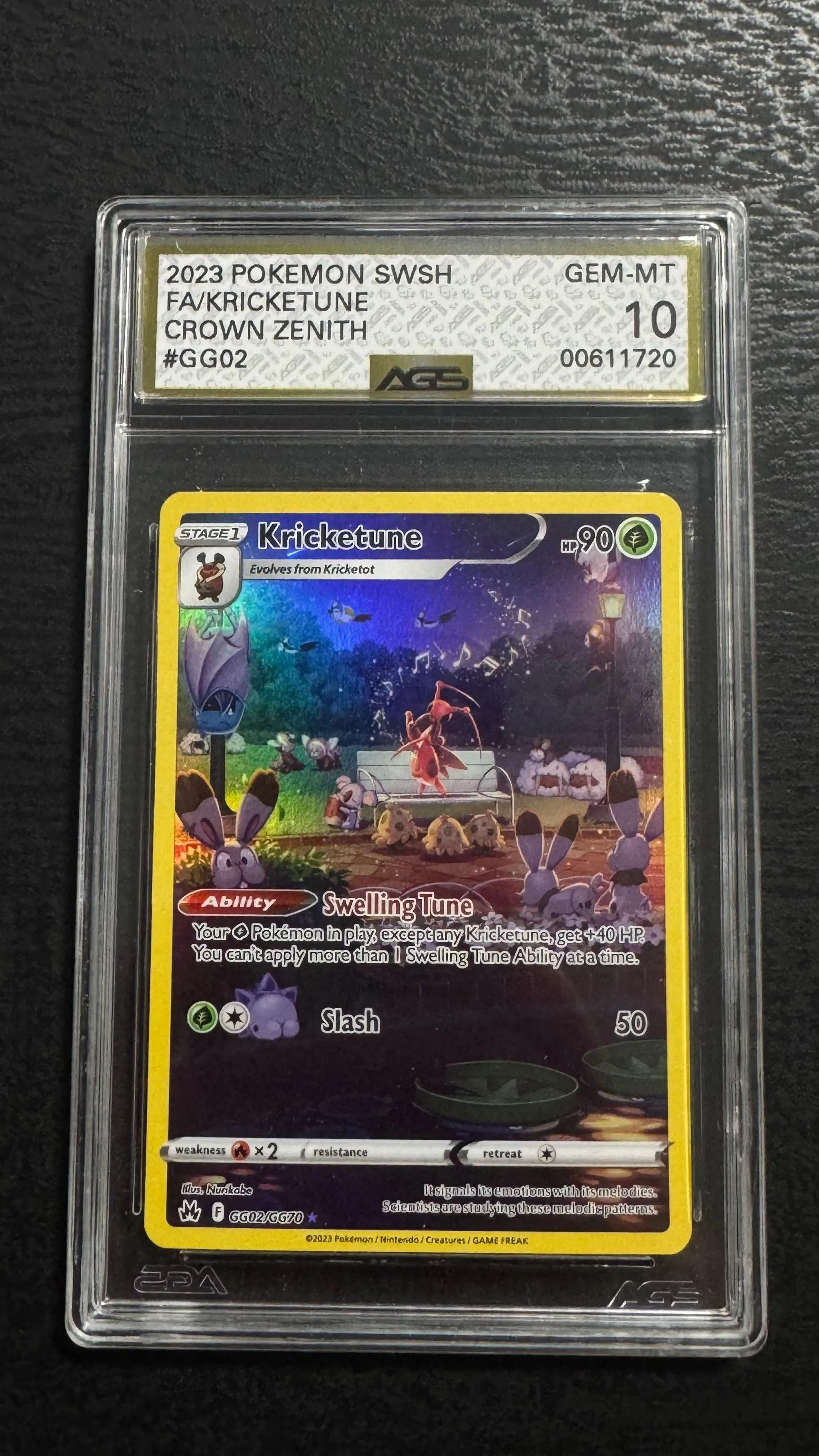 2023 Pokemon Crown Zenith Full Art Kricketune #GG02 AGS 10 Gem Mint