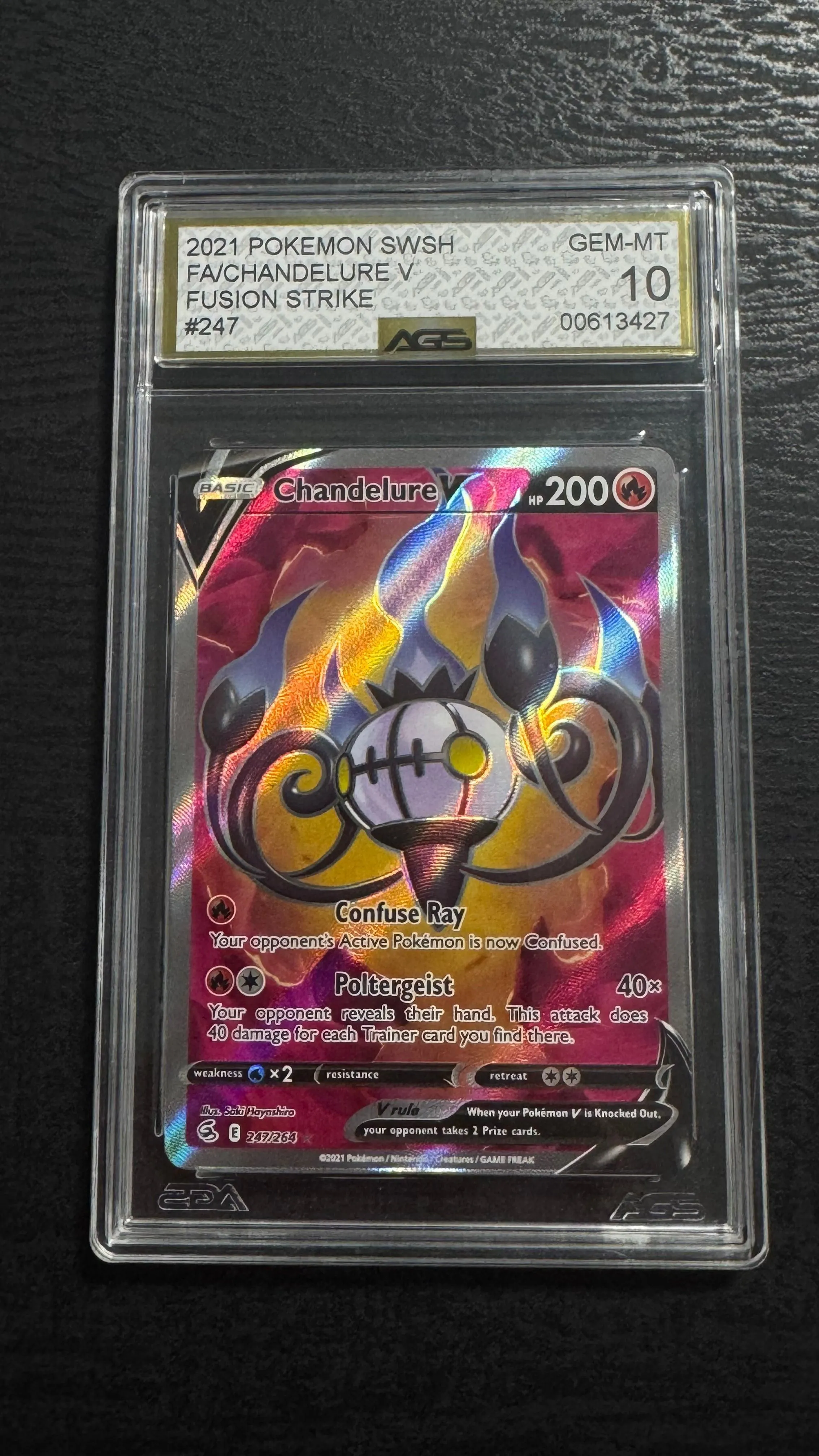 2021 Pokemon Fusion Strike Full Art Chandelure V #247 AGS 10 Gem Mint
