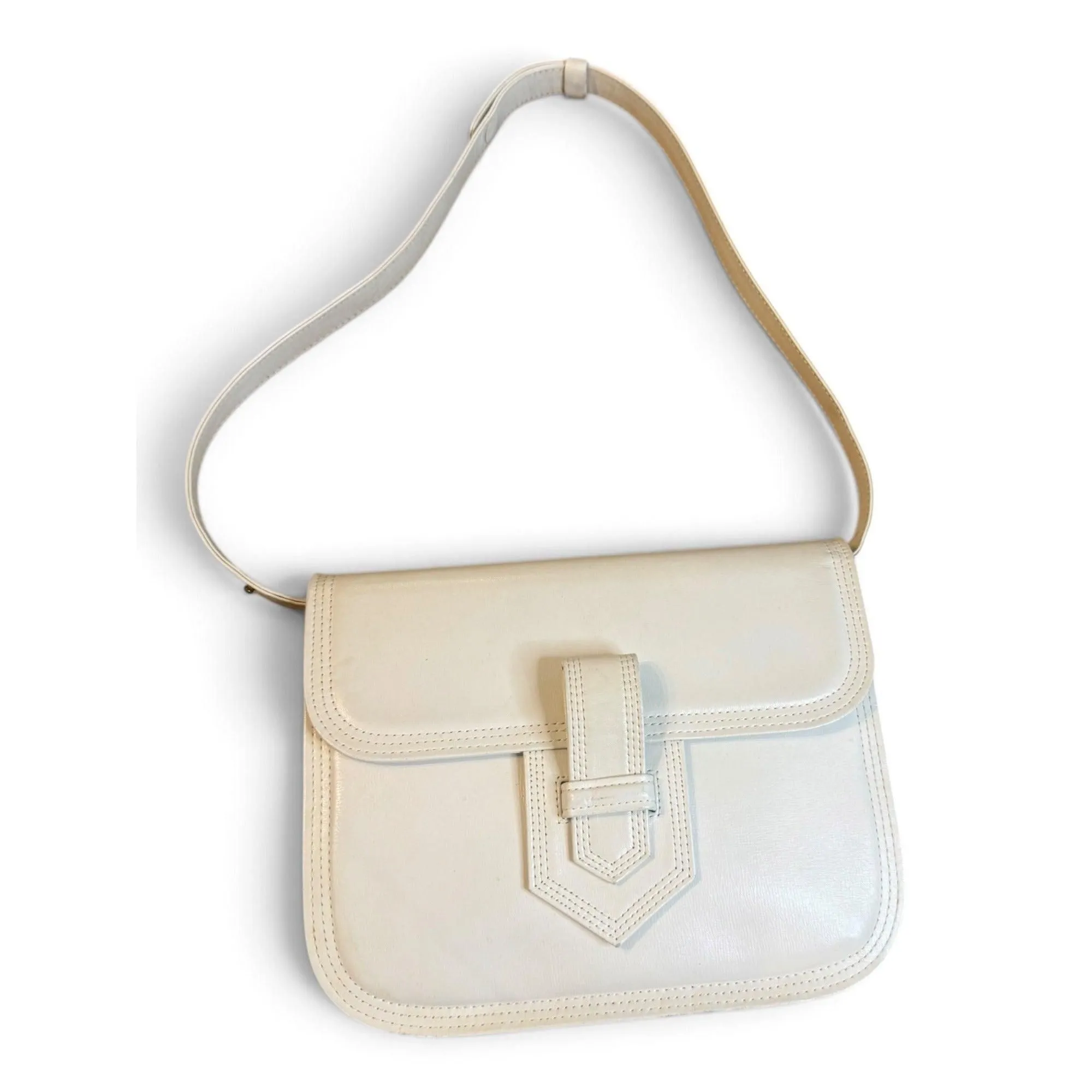 Vintage Yves Saint Laurent White Leather Crossbody Bag With Adjustable Strap