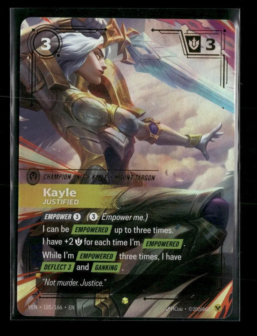 Kayle - Justified (Overnumbered) #185/166 Foil Showcase - Riftbound Vendetta