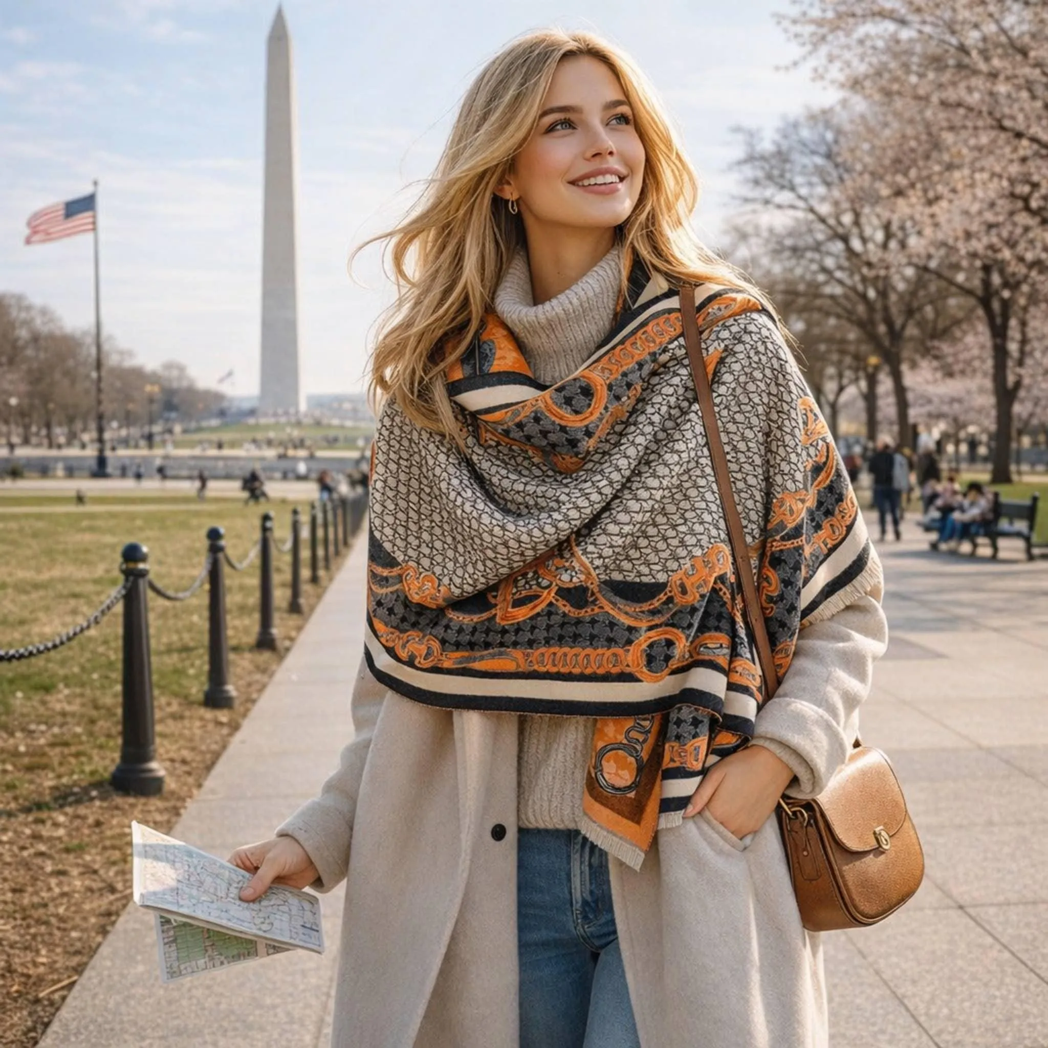 Equestrian Orange / Black Stirrup Reversible Wrap – Shawl