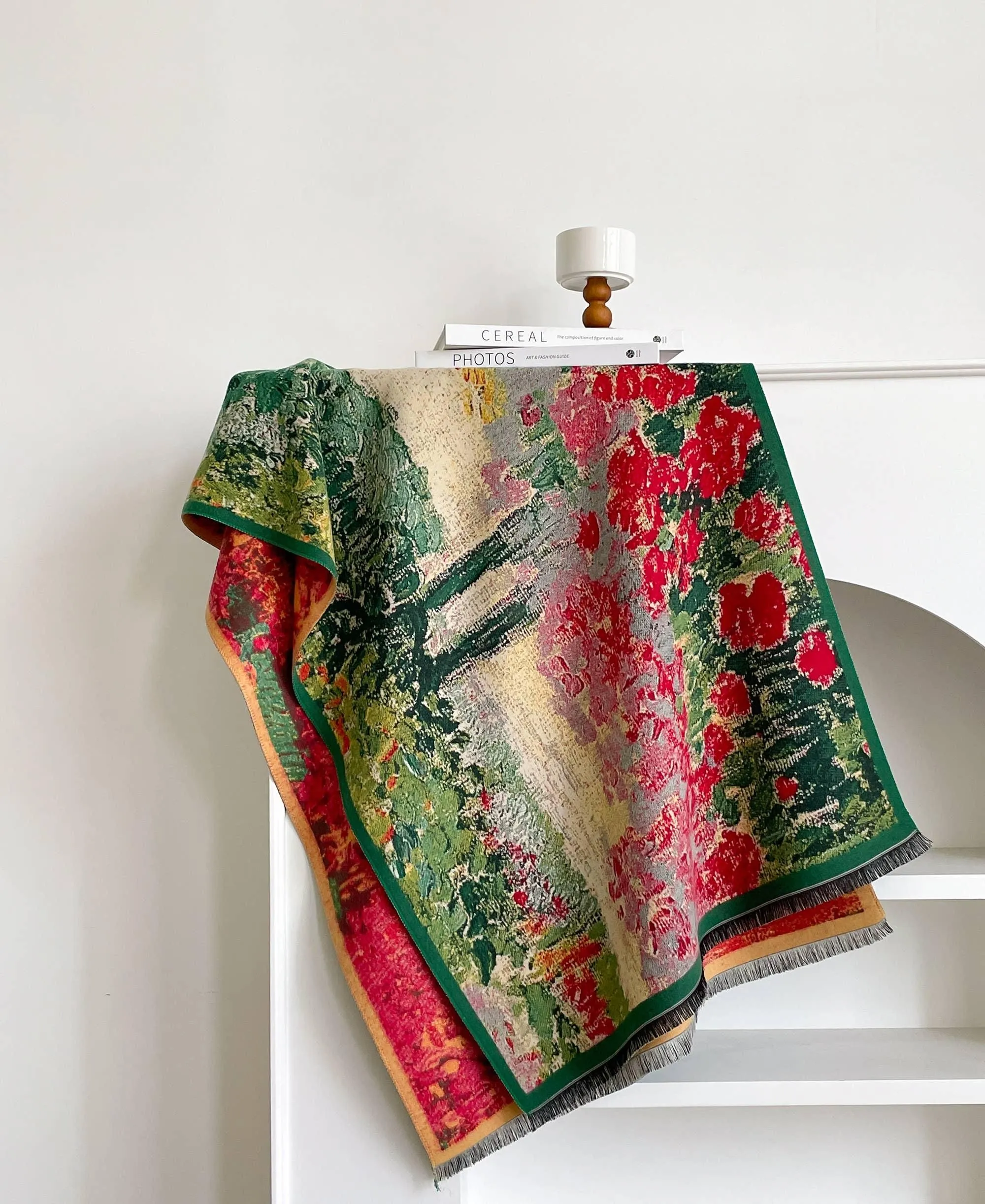Green / Red Abstract Floral Reversible Wrap