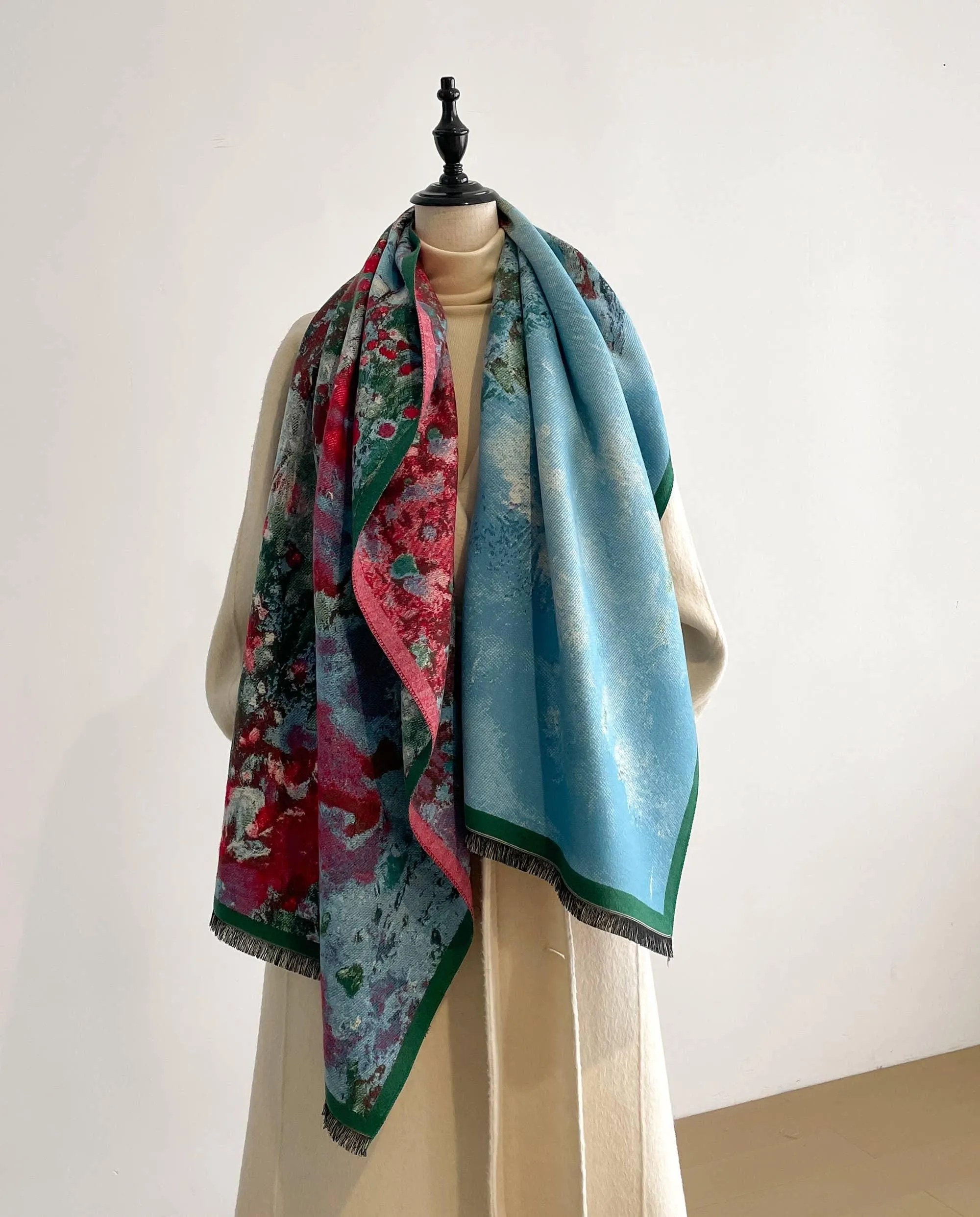 Turq / Red Floral Stream Reversible Wrap