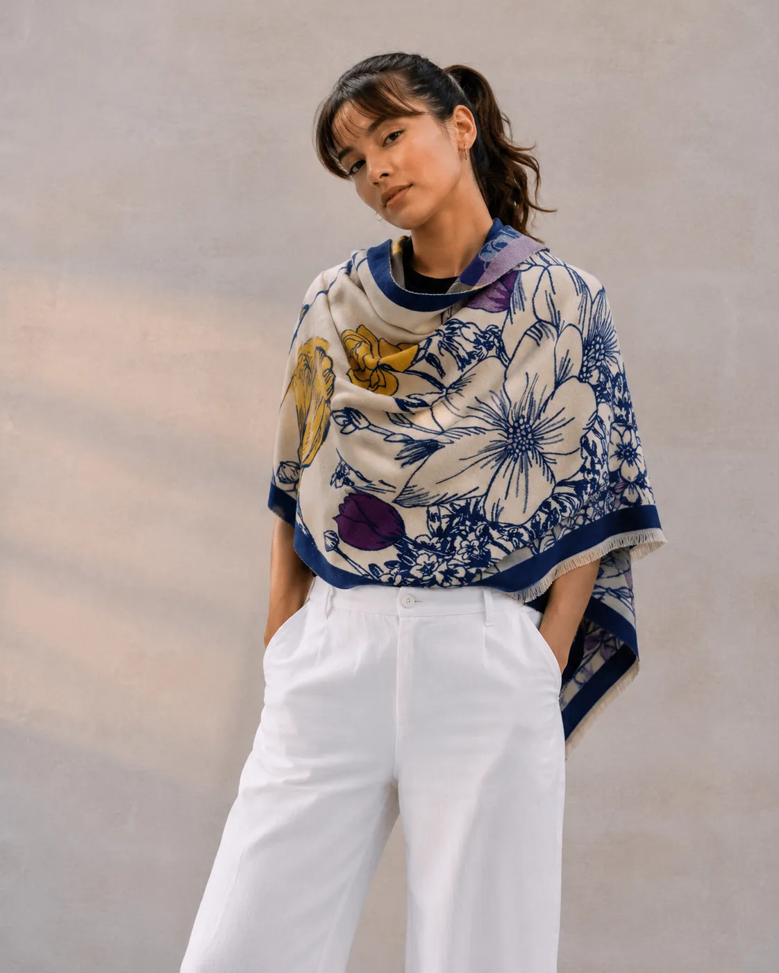 Blue / Yellow Floral Fields Reversible Wrap