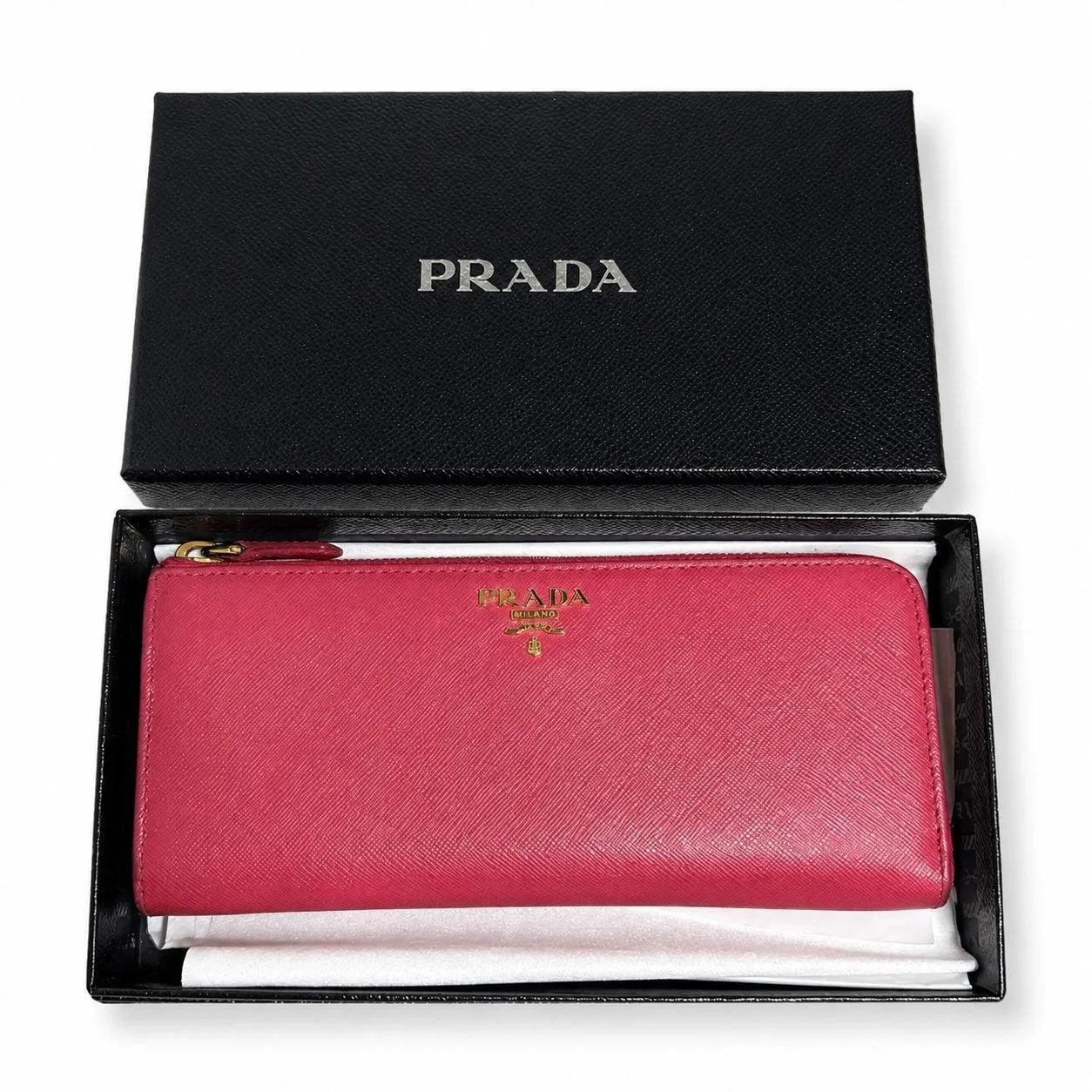 Prada Saffiano 3/4 Zip Around Long Wallet (Full Set)