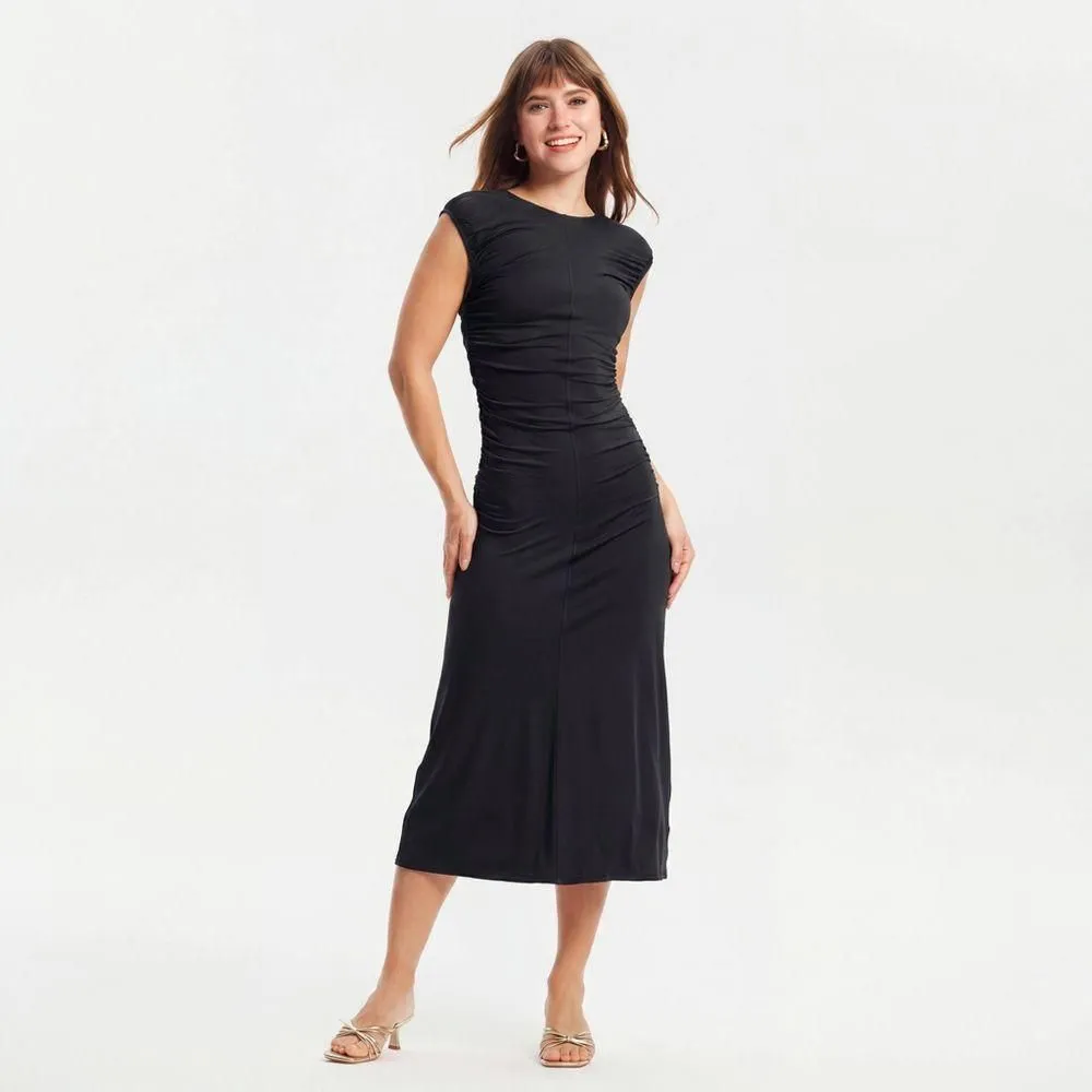 New without Tags - Size: S - Women's Cap Sleeve Ruched Waist Midi Dress - A New Day Black
