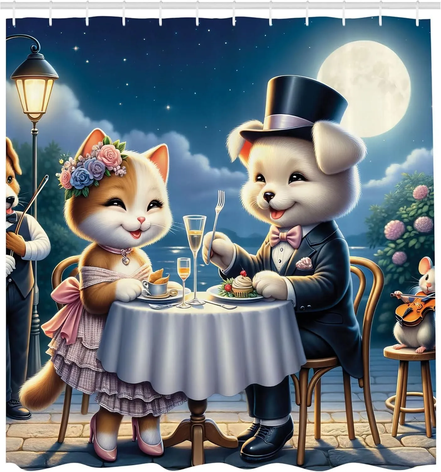 Animal Moonlight Dinner Shower Curtain
