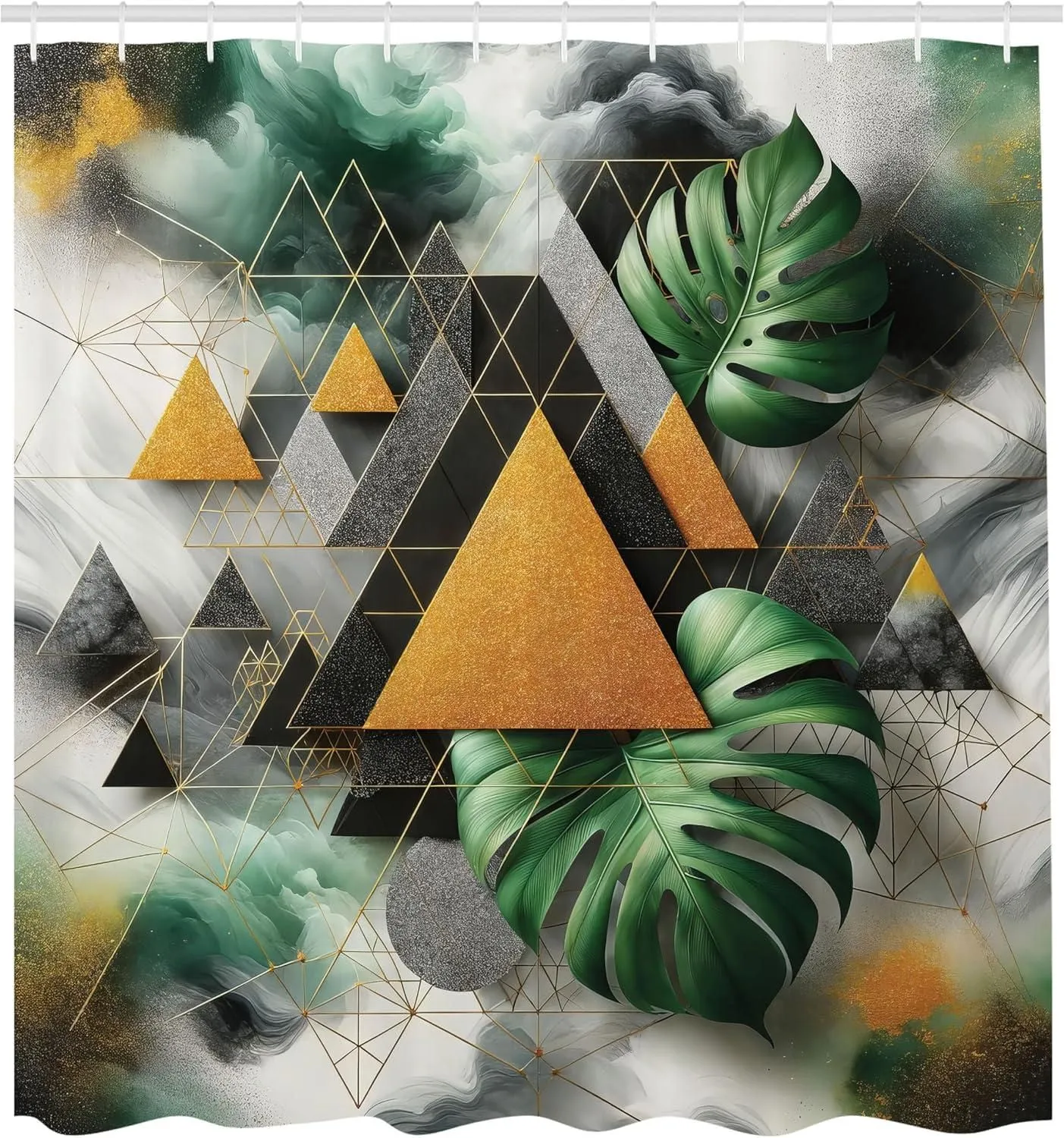 Triangular Geometric Monstera Shower Curtain
