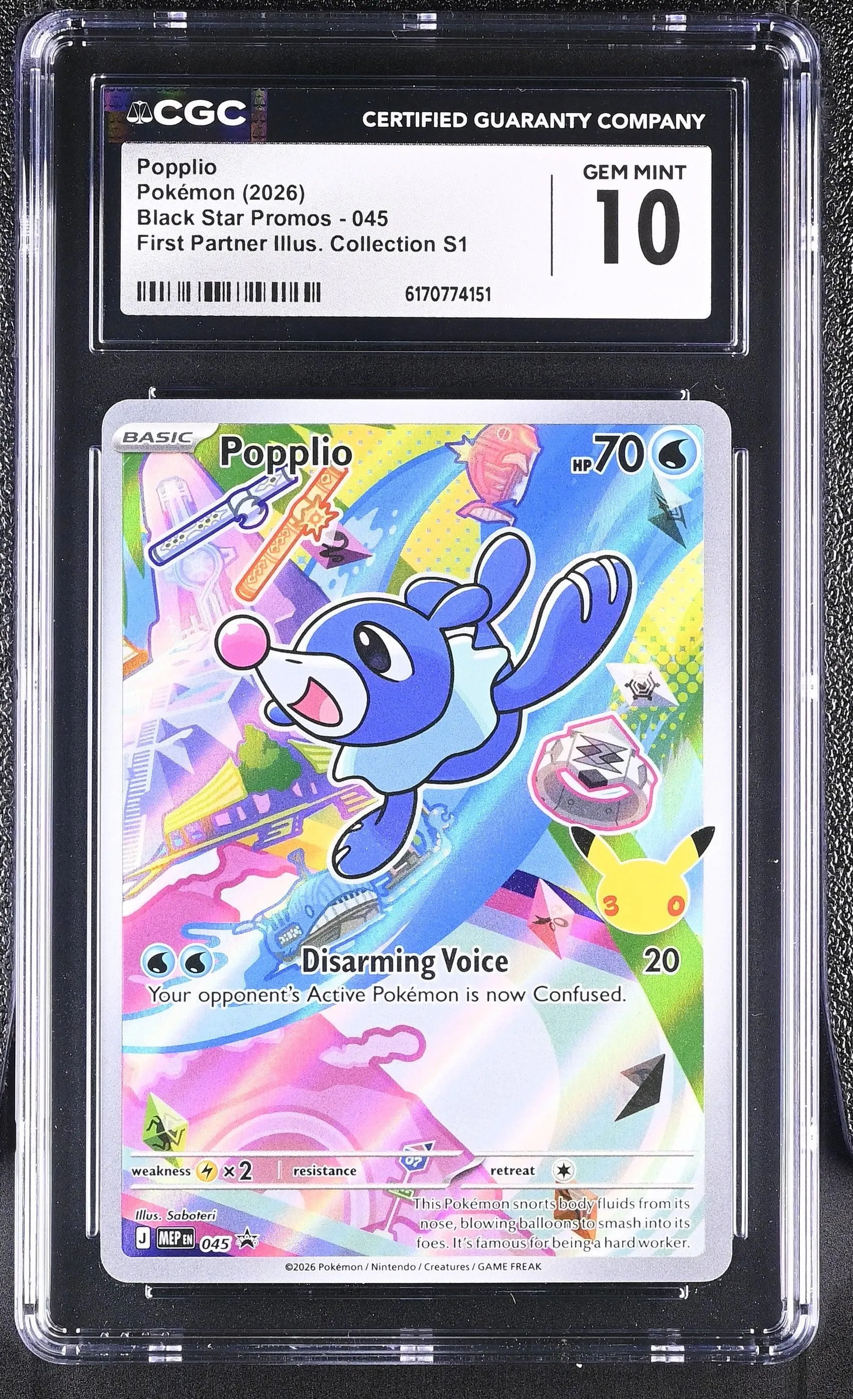 Popplio #045 Black Star Promo First Partner Collection CGC Gem Mint 10 Pokemon Graded Slab