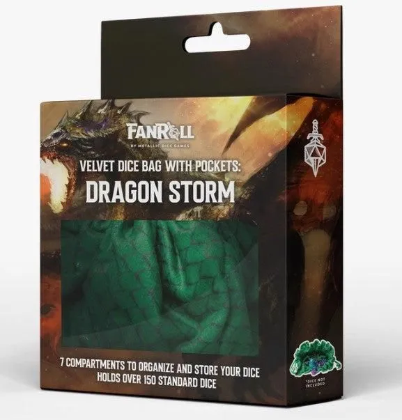 Dragon Storm Velvet Compartment Dice Bag - Green Dragon Scales