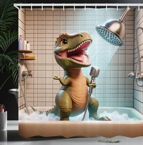 T Rex Singing in the shower Curtain